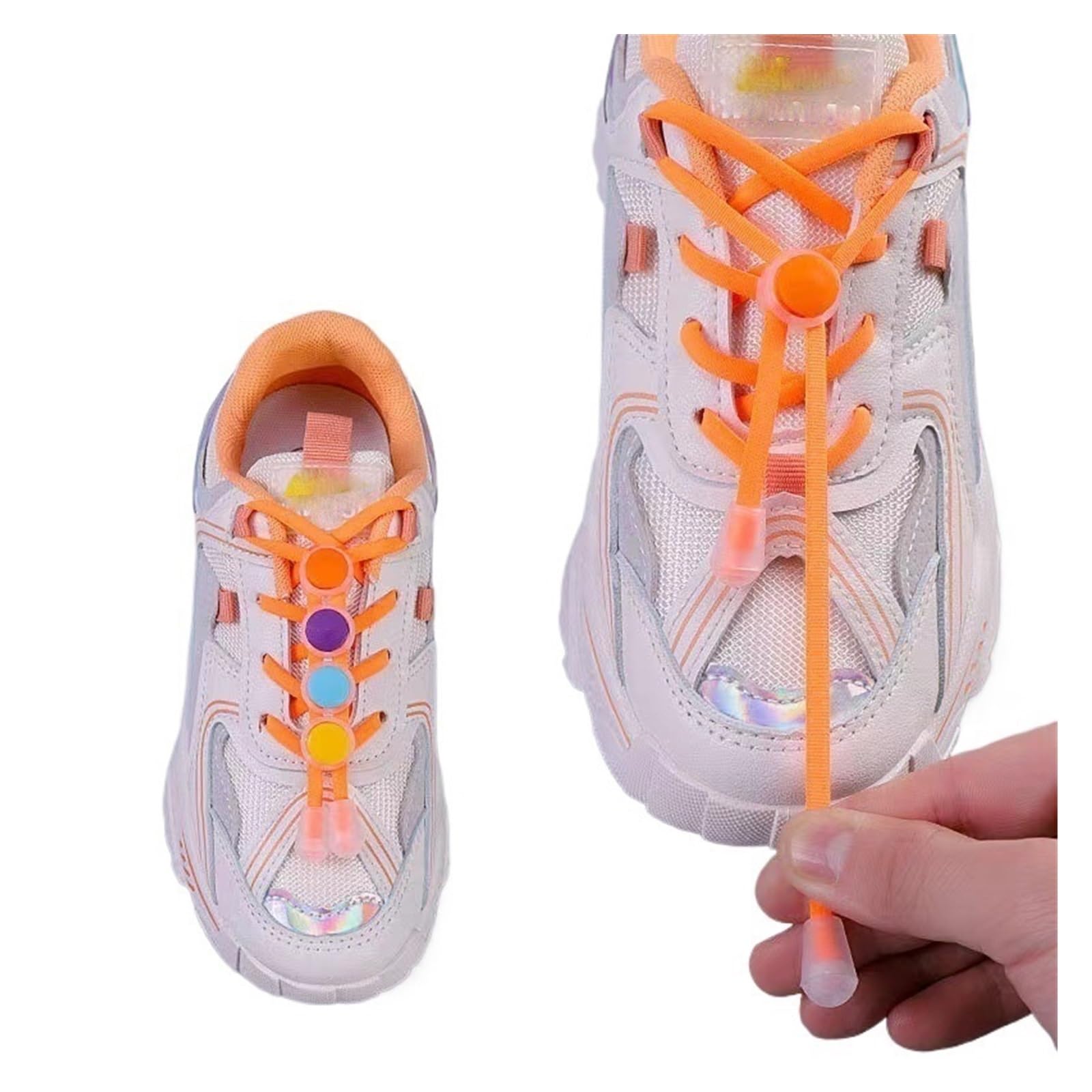 HEAGER Scarpe, cordini flessibili, lacci elastici in pizzo per bambini e adulti, chiusura rotonda, senza cravatta, lacci pigri, scarpe da ginnastica in gomma
