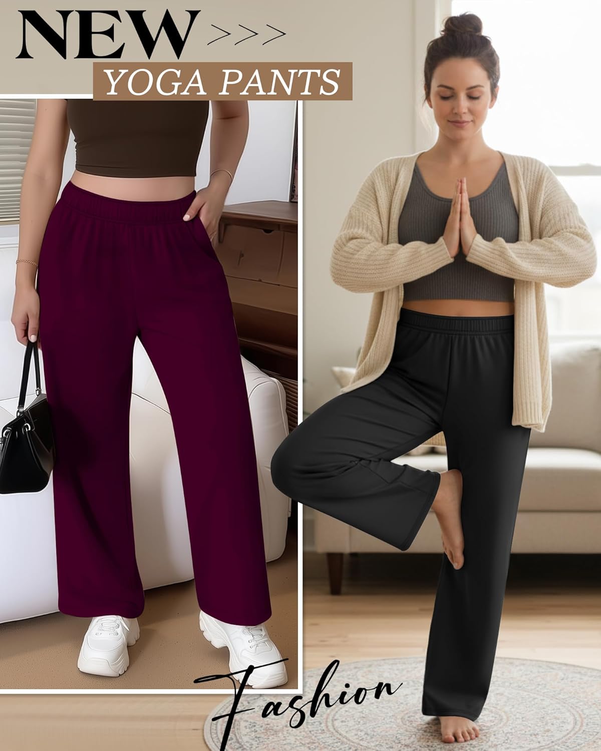 3 Pack Women's Plus Size Wide Leg Yoga Pants, Baggy High Waist Lounge Pants, Drawstring Sweatpants with Pockets - Image 5