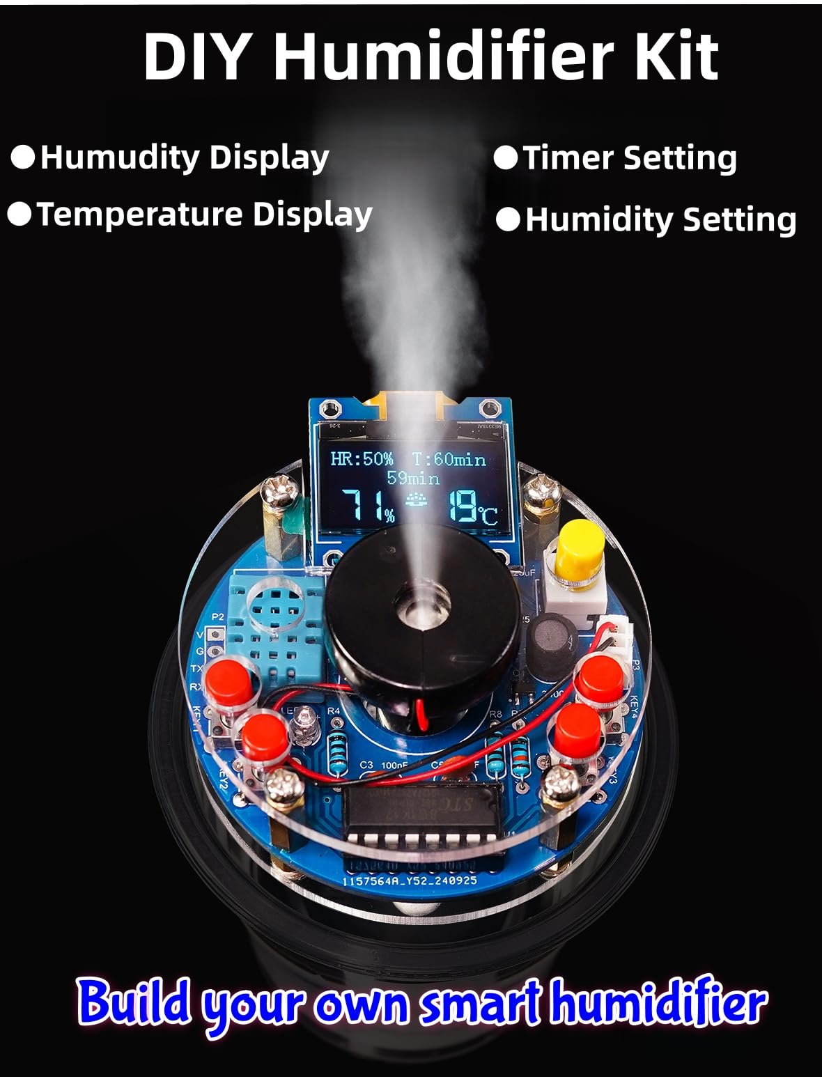DIY Luftbefeuchter Lötbausatz, Luftbefeuchter Löt Bausatz Erwachsene mit OLED Display, Temperatur, Luftfeuchtigkeitsanzeige, Timer, Lötbausätze Kit, Elektronik Bausatz Löten für Kinder und Anfänger