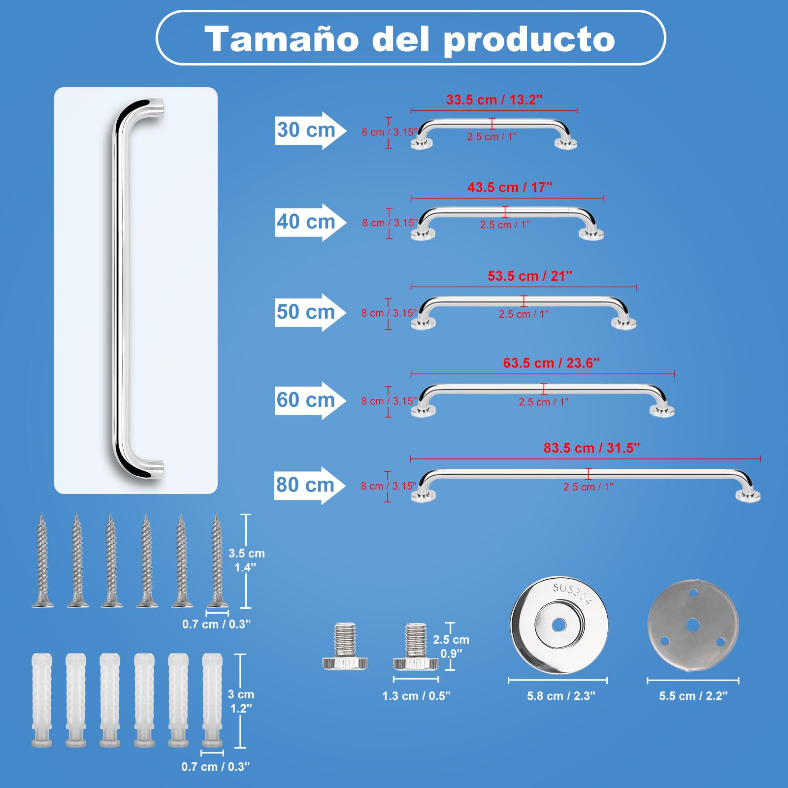 YF Barra de Agarre para Baño, Asidero de Seguridad Antideslizante de Acero Inoxidable, 80 cm Agarradera Resistente para Ducha, Bañera, Inodoro, Cocina y Escaleras, Uso Interior y Exterior
