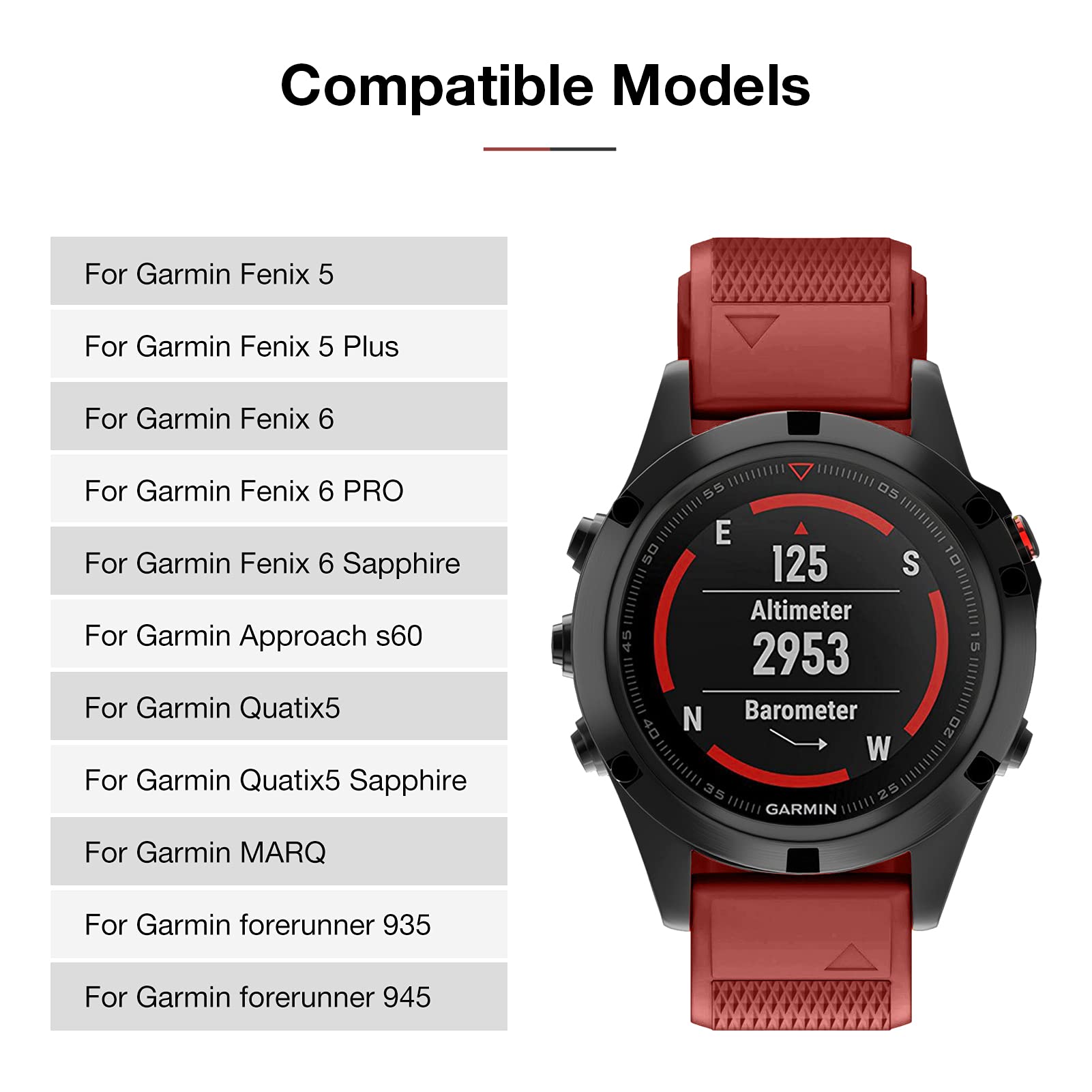 Watch Strap for Garmin Fenix 5/5 Plus,Replacement Wristband Compatible with Garmin Fenix 6/6 Pro,Forerunner 935 945 (Red) - Image 3