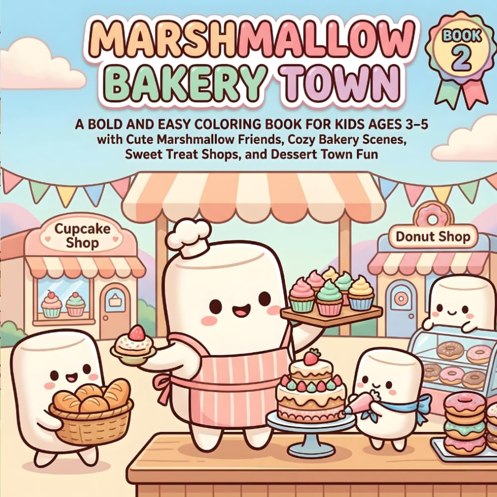 Marshmallow Bakery Town: A Bold and Easy Coloring Book for Kids Ages 3–5 with Cute Marshmallow Friends, Cozy Bakery Scenes, Sweet Treat Shops, and ... (Marshmallow Dreamland Coloring Book Series)