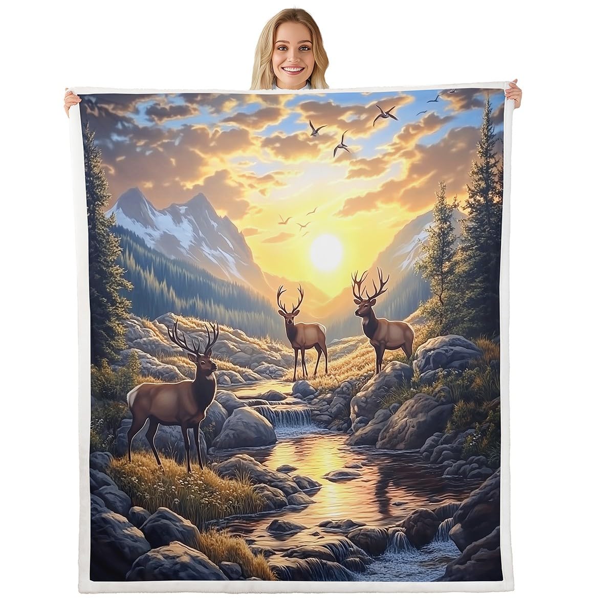 Couverture polaire coucher de soleil grand lit plaid cadeau nature