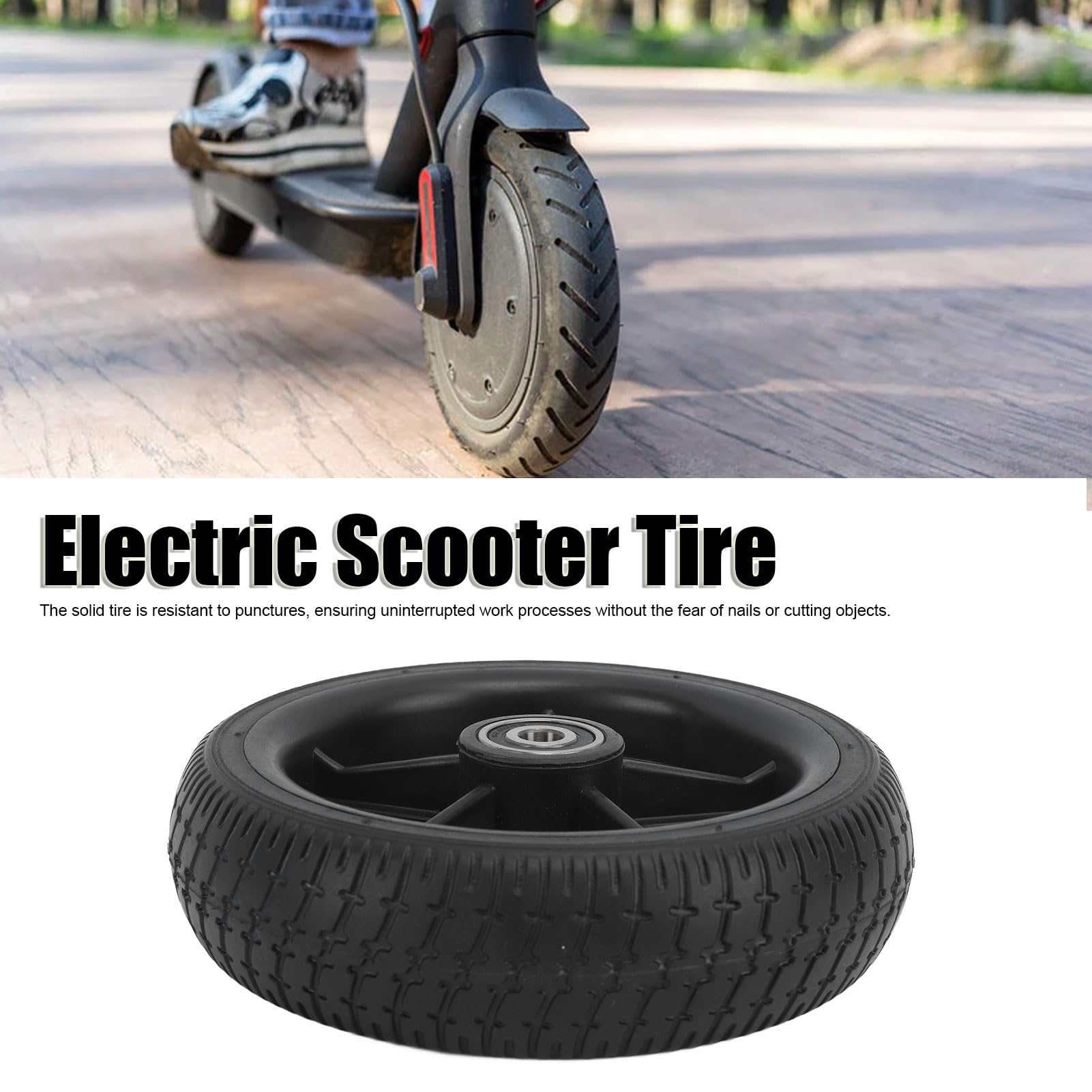 Scooter Solid Tire, 6.5 Inch Anti Slip Explosion Proof Rubber Electric Scooter Wheel with Hub for Replacement