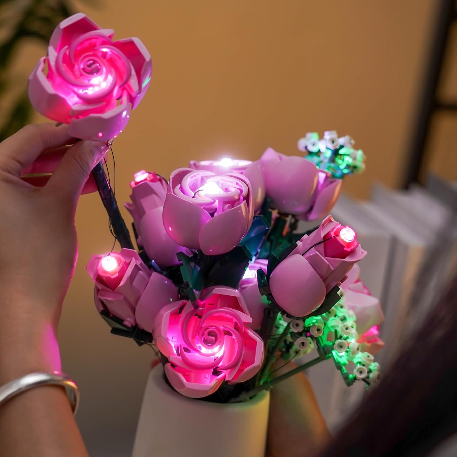 Upgraded Led Light Kit Compatible with LEGO Botanicals Bouquet of Pink Roses 10374 Building Set, Gift for Women & Men, Artificial Flower for Office Home Decor & Display (Model Not Included)