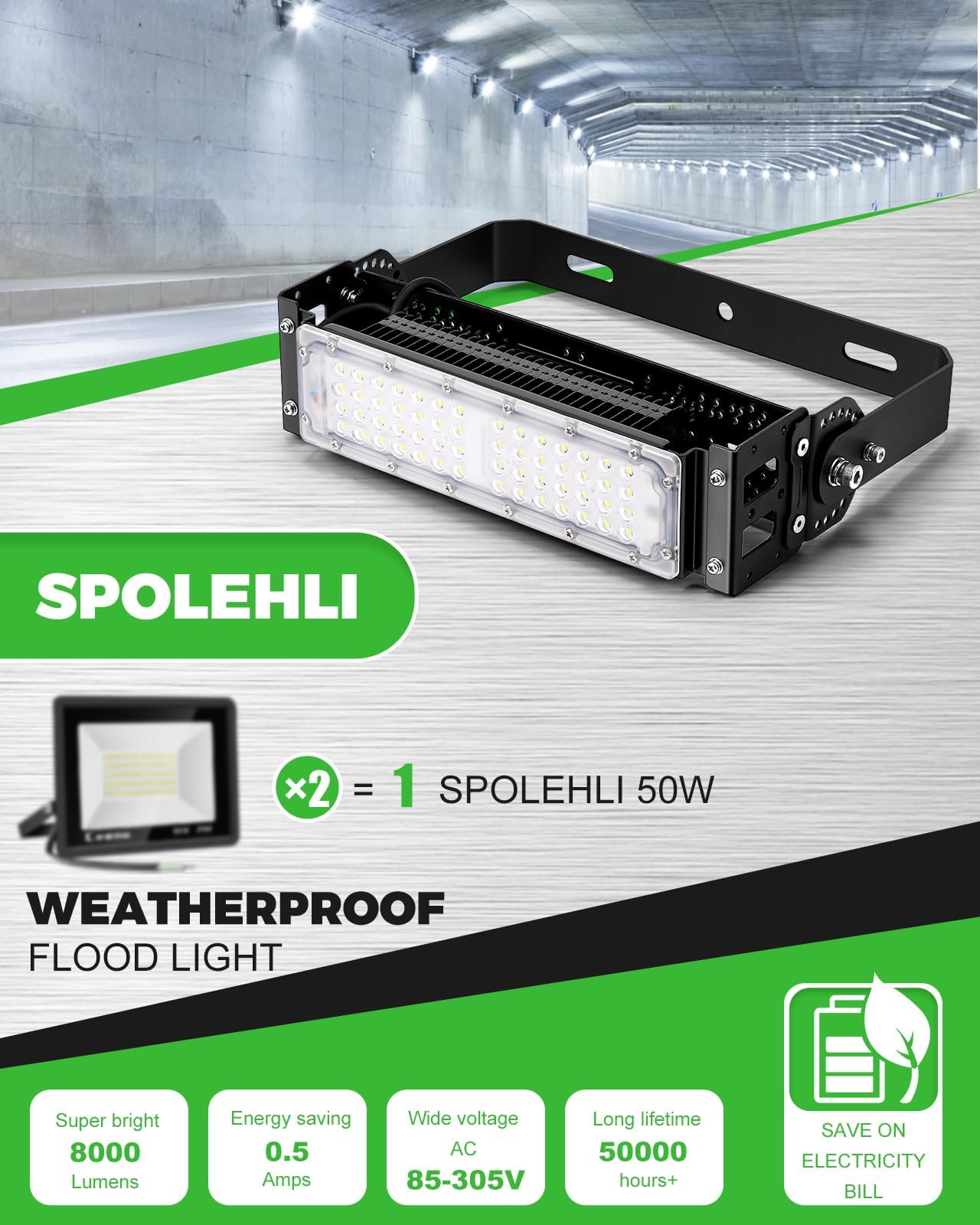 LED Strahler Flutlicht 50W Flutlicht 6500LM 6500K Stadion Flutlicht IP66 Wasserdichte Beleuchtung AC100-265V für Stadion, Spielplatz, Dock, Platz, Außenbereich Beleuchtung