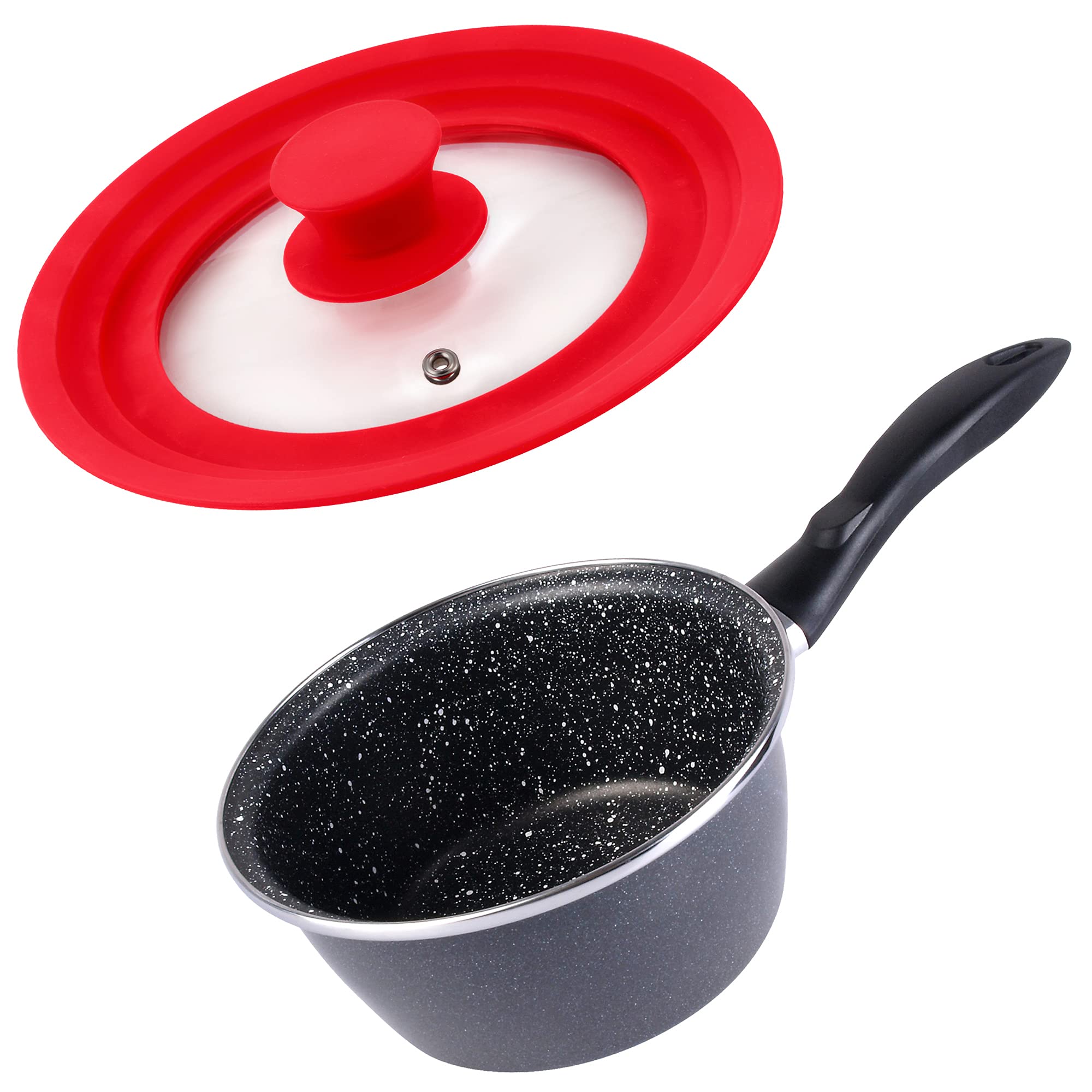 Magefesa K2 Gransasso 16 cm Saucepan and Glass Lid with Silicone Suitable for 16, 18 and 20 cm Pans, Vitrified Enamelled Steel, Induction and Dishwasher Safe, Grey