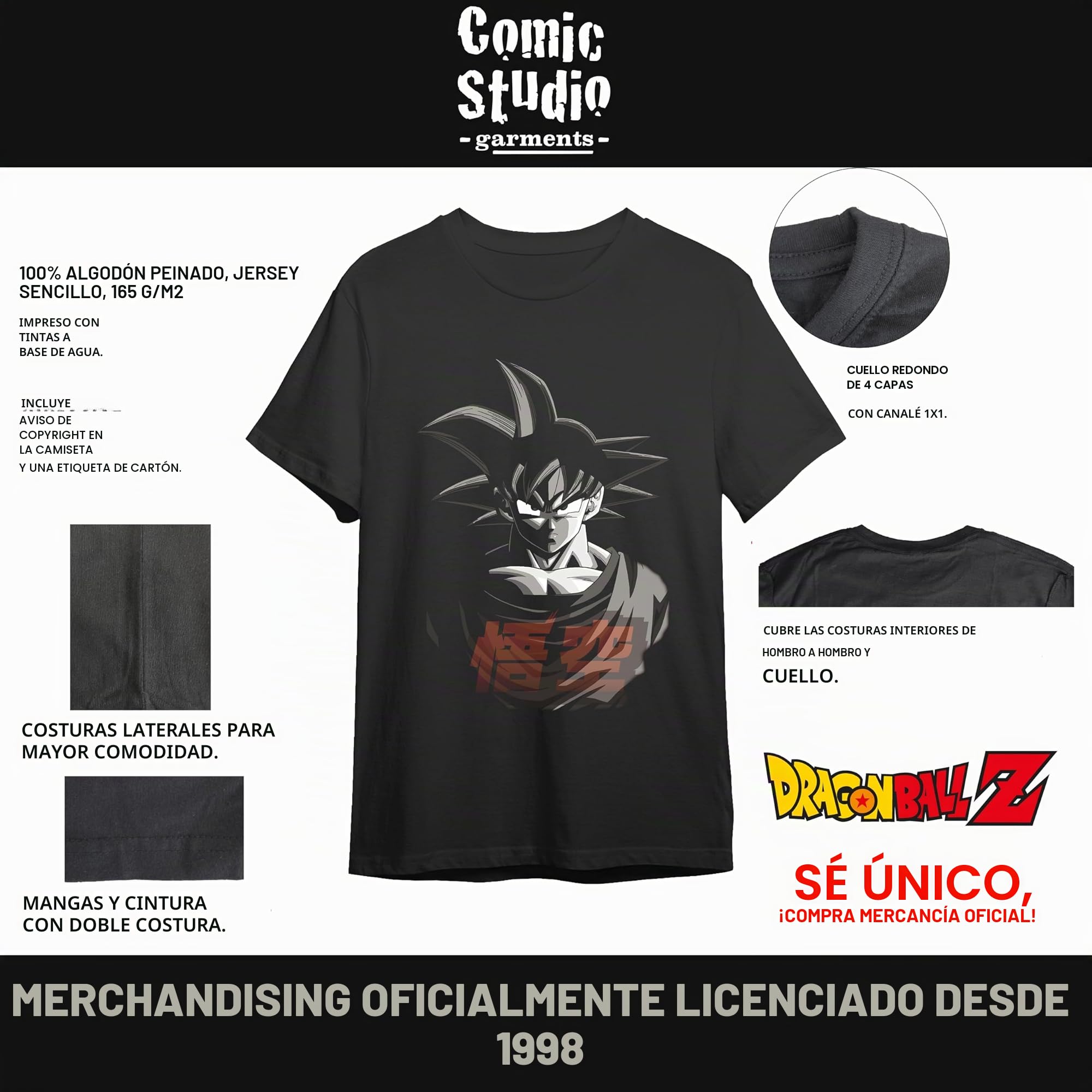 Dragon Ball Z Camiseta | Artículo Licenciado Oficial | Goku| Negro | XL