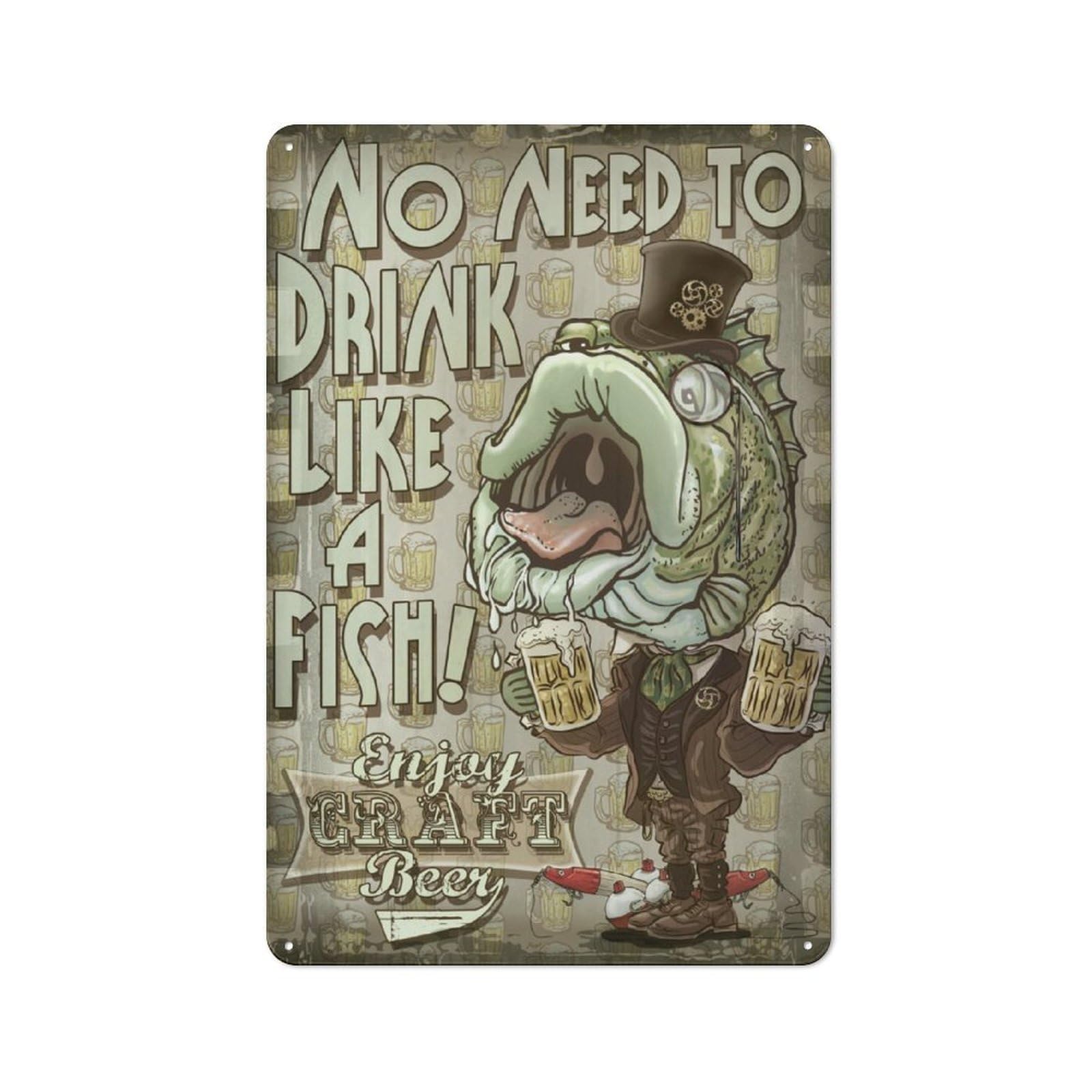 Junmoney Craft Beer Bass Fish Retro-Style Metal Plaque 30X20cm For Kitchen Or Home Bar, Gift For Home Bar Enthusiasts During The Christmas Season