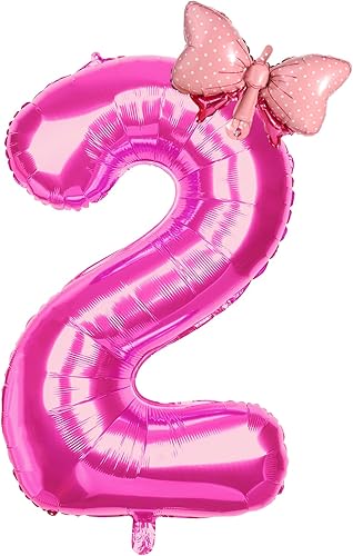 Globos de cumpleaños con números, globos de número rosa para fiesta de cumpleaños, pajarita, globos de papel de aluminio de helio para fiesta de