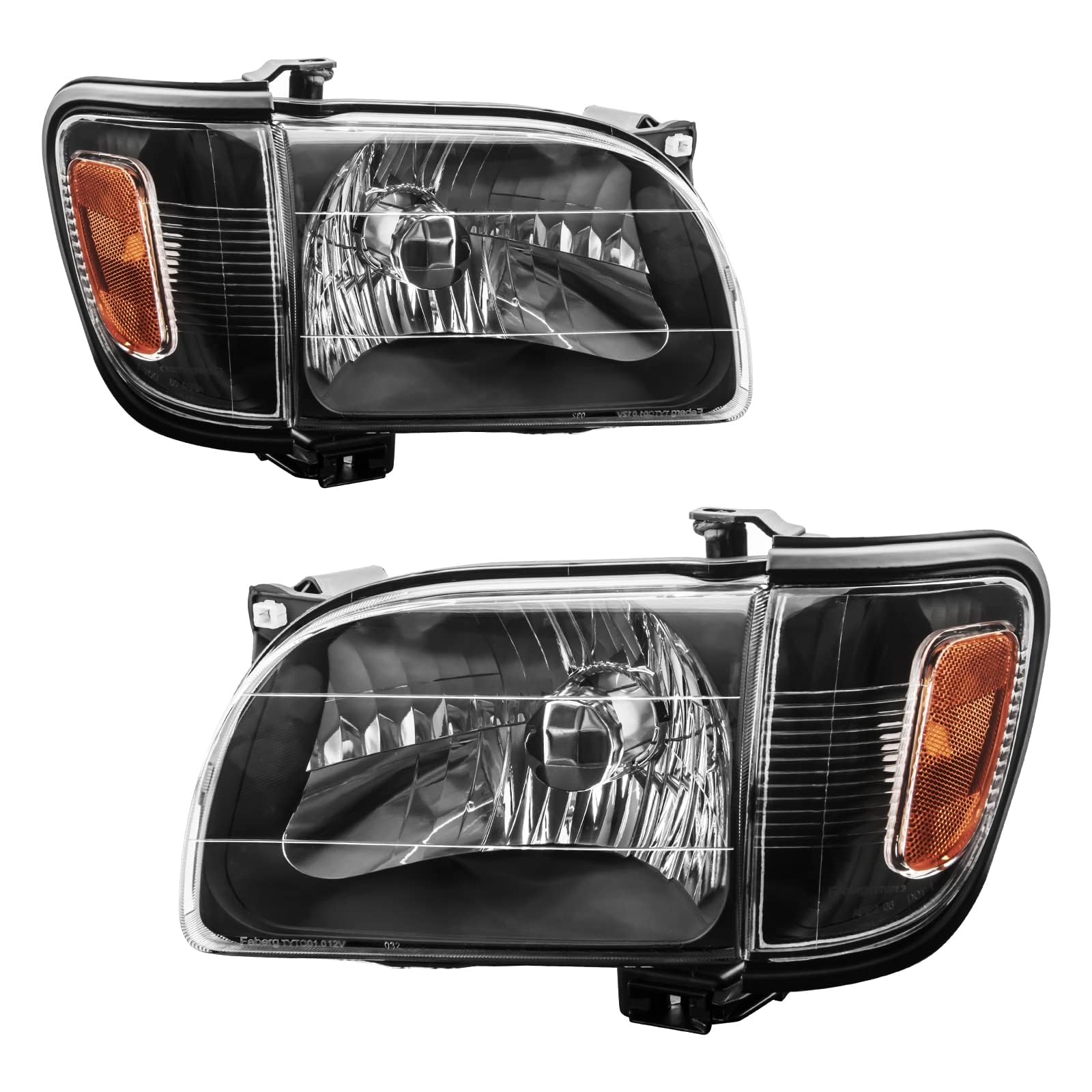 PHILTOP Headlight Assembly, Black Headlights Replacement Compatible with Tacoma 2001-2004 Amber Reflector Clear Lens Color