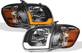 Alpha Owls Crystal Headlights & Corner Signal Lights with Switchback Sequntial LED Strip|Compatible With 2005-2006 Toyota Tundra Double (Crew) Cab / 2005-2007 Sequoia|8743737|Black Amber