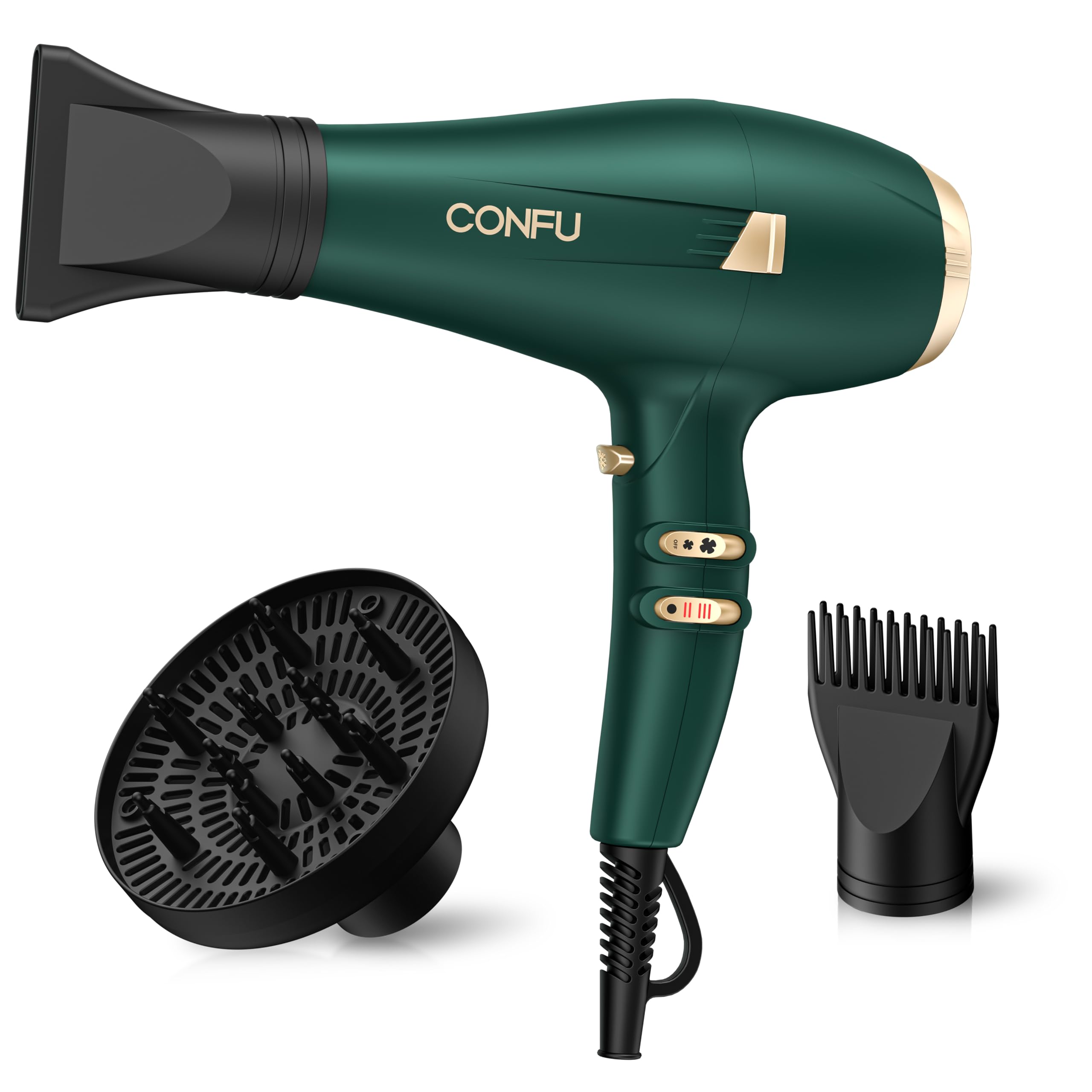 CONFU Föhn Profi Fön Ionen Haartrockner 2400W Haarfön mit Diffusor StylingDüse 2 Geschwindigkeit und 3 Heiz AC Motor Schnell Trocken Leistungsstark Haarföhn für Haarsalon und Familie