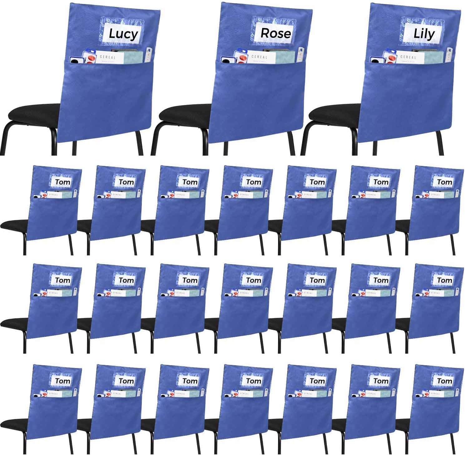 24 PCS Chair Pockets for Classrooms,19.5"x16.5" Seat Sacks for Classroom Chairs K-2,Classroom,School, and Home Seating Storage.