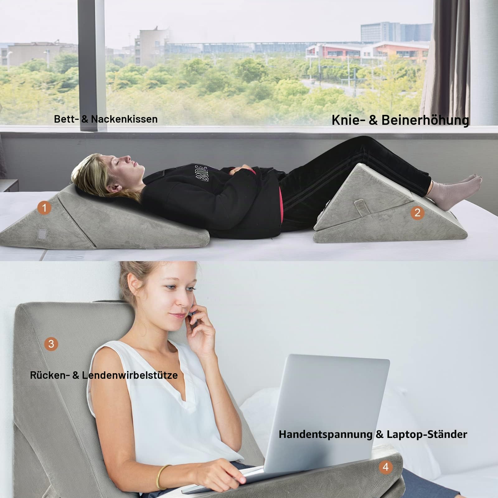 LIFEZEAL Ergonomisches Keilkissen für Bett & Sofa, Lesekissen aus Memory Schaum, Ideal Rückenkissen beim Spielen & Fernsehen, Rückenlehne mit Waschbarem Bezug,58 x 36 x 50.5cm