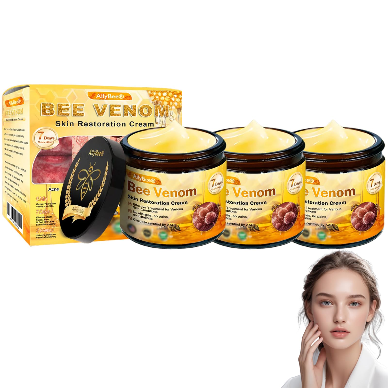 AllyBee Bee Venom Skin Treatment cream,Bee Venom skin Restoration Cream,Improves skin and deeply moisturizes (3PCS)