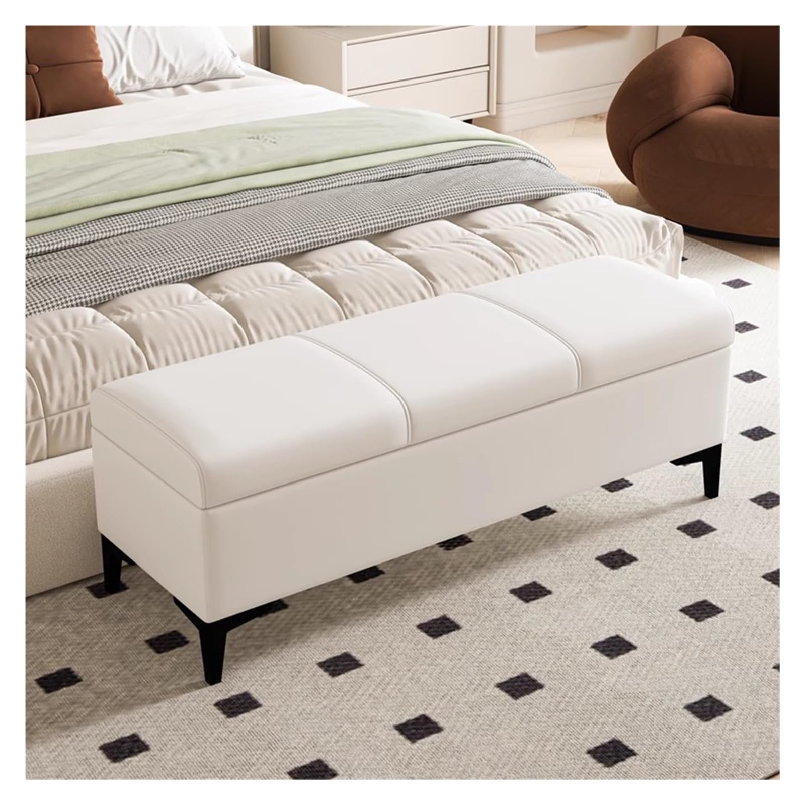 WDSOPK Storage Bench End of Bed Ottoman Upholstered Foot Rest Rectangular Couch Ottoman Storage Chest Footstool for Living Room,Bedroom,Entryway（Cream-60CM）