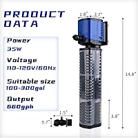 Vista 7 de Aquarium Filter for 100-300 Gallons Tank, Powerful 660GPH Internal Fish Tank Filter, Pump Submersible Filter with Sponge for Large Fish Tanks