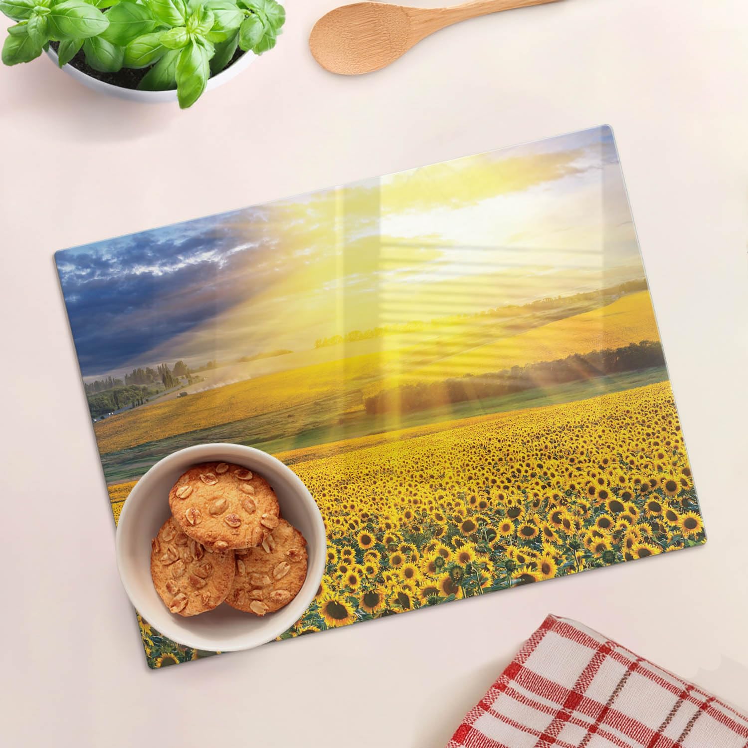Cristal para cortar en la cocina 40x30 cm Campo de girasoles