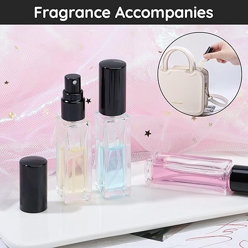 Miniatura 6 de Segbeauty Mini botellas de perfume en aerosol, 5 juegos de 0.3 fl oz de vidrio transparente atomizador de perfume de viaje recargable, pulverizador
