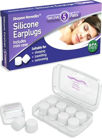 Tapones Oidos Silicona 5 Claro, 27dB Moldeable Tapones Oidos Ruido Dormir, Cancelación Ruido Earplugs, Tapones Antironquidos, Ear plugs para Dormir, Natación, Viajar, Conciertos