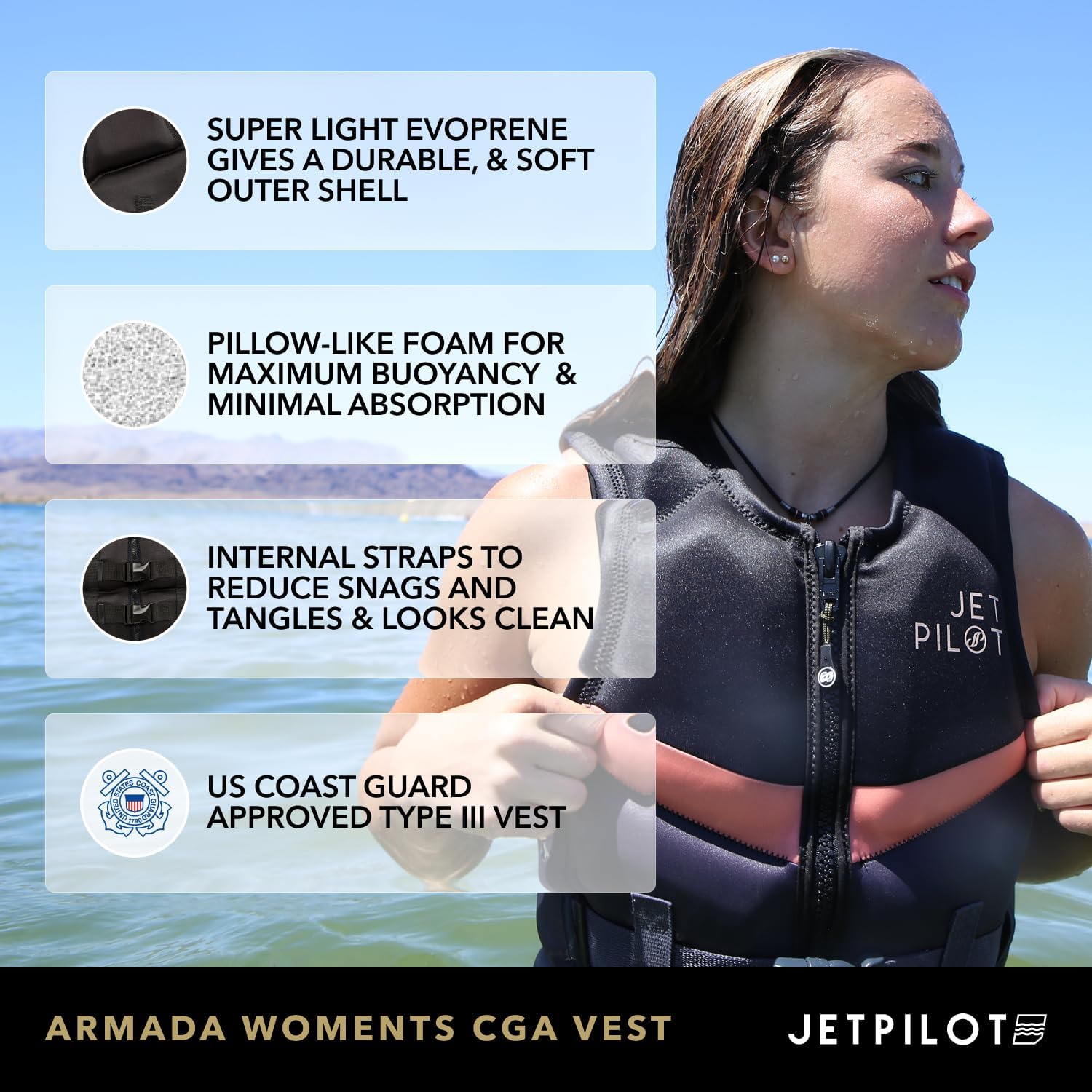 Jetpilot Women’s Lifevest. Armada Neoprene Coast Guard Approved Life Jacket PFD