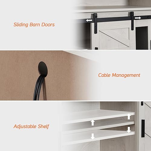 Miniatura 7 de WAMPAT Soporte de TV de granja para TV de 65 pulgadas, centro de entretenimiento de madera blanca antigua con puertas corredizas de granero y