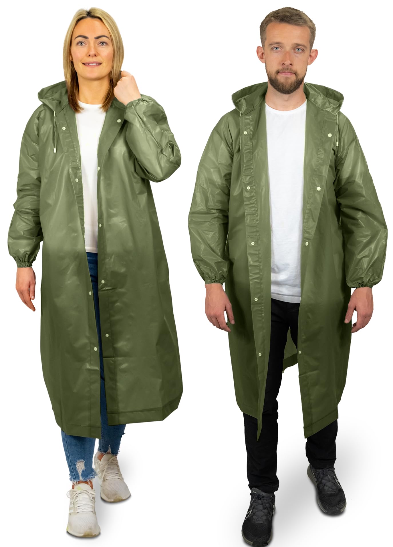 REDSTAR 2 Pack of Rain Ponchos - Long Rain Poncho Waterproof Adult Raincoats with Hood - Reusable Rain Coats for Women or Rain Coats for Men - Packable Rain Jacket for Festival Accessories (Khaki)