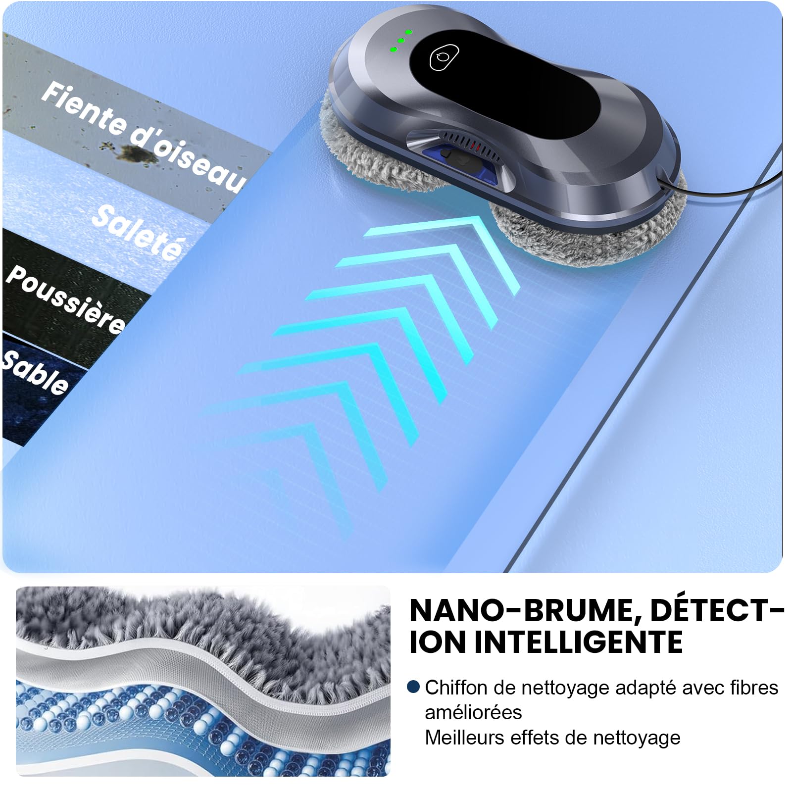 Robot Lave Vitres 2026 Version Améliorée, Puissance d'Aspiration 6000 Pa Double Buse, 3 Modes de Nettoyage, Planification de Trajet pour Entretien des Vitres & Surfaces Vitrées W22D
