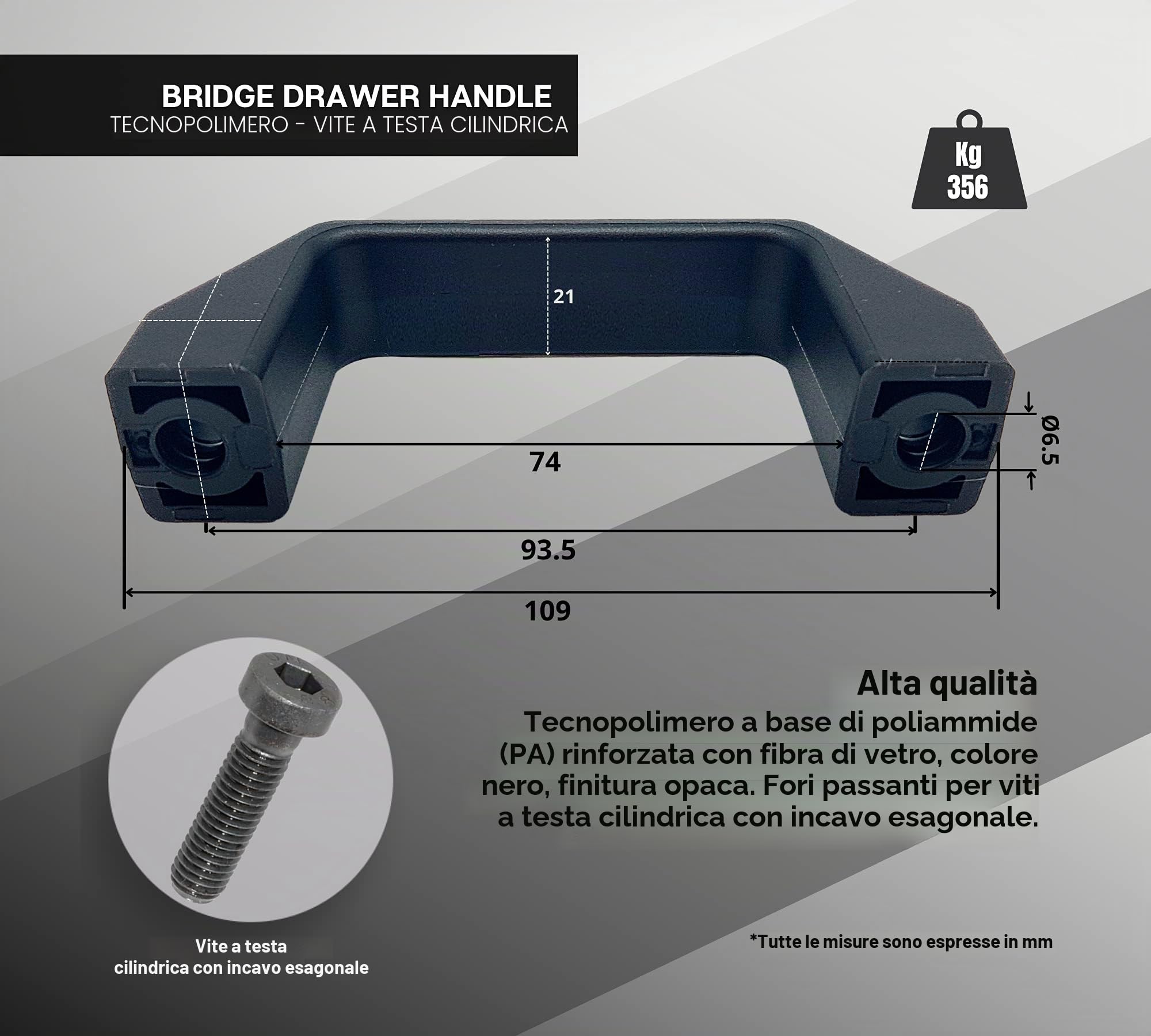 DOJA INDUSTRIAL | Maniglia di Plastica Nera | 4 Pezzi | 109 mm | Montaggio Frontale | Maniglia Ponte per Saldatrice, Macchina e Utensili