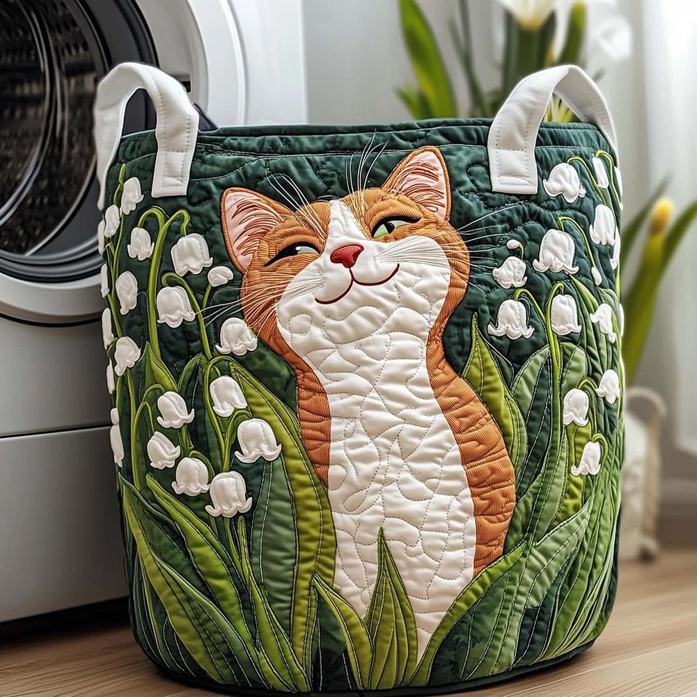 Gesteppter Wäschekorb – Gesteppter Wäschekorb mit Griffen, Boho-Blumenstoff, Aufbewahrungskorb mit Blumenmuster, weicher Wäschekorb für Kinderzimmer, Schlafzimmer, Waschküche, Kleidung und Spielzeug