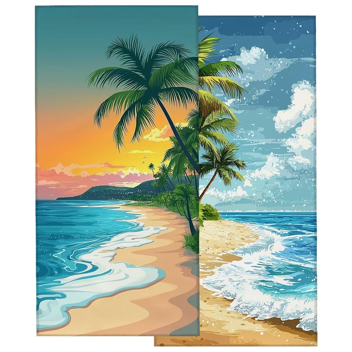 Telo Mare Microfibra, Telo Mare Grande 90x200cm 2 Pezzi, Asciugamano Palestra Donna Asciugatura Rapida, Antisabbia Asciugamano Microfibra, Leggero Asciugamani Palestra per Regalo (Paesaggio) -4520