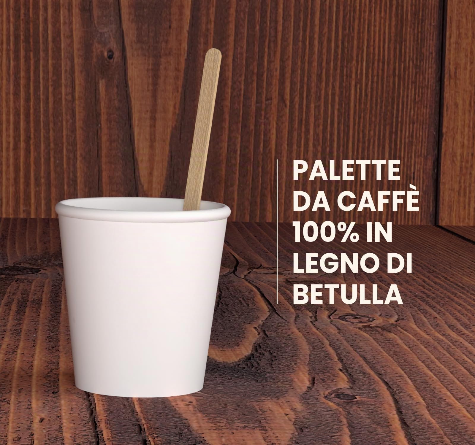 1000 Bicchierini in Carta per caffè 65ml bicchieri Ecologici Monouso + 1000 Bustine di Zucchero + 1000 Palette in legno di betulla sigillate singolarmente