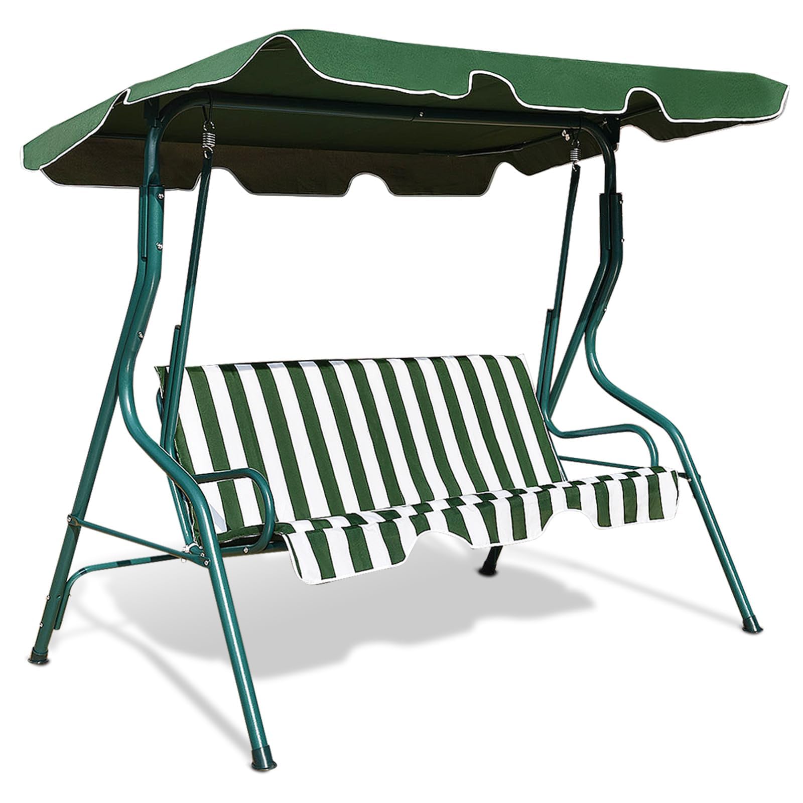 FANTASK Balancín con toldo Ajustable, Columpio de jardín de 3 plazas, para jardín, terraza y Patio Trasero, 172 x 110 x 154 cm, Color Verde y Blanco