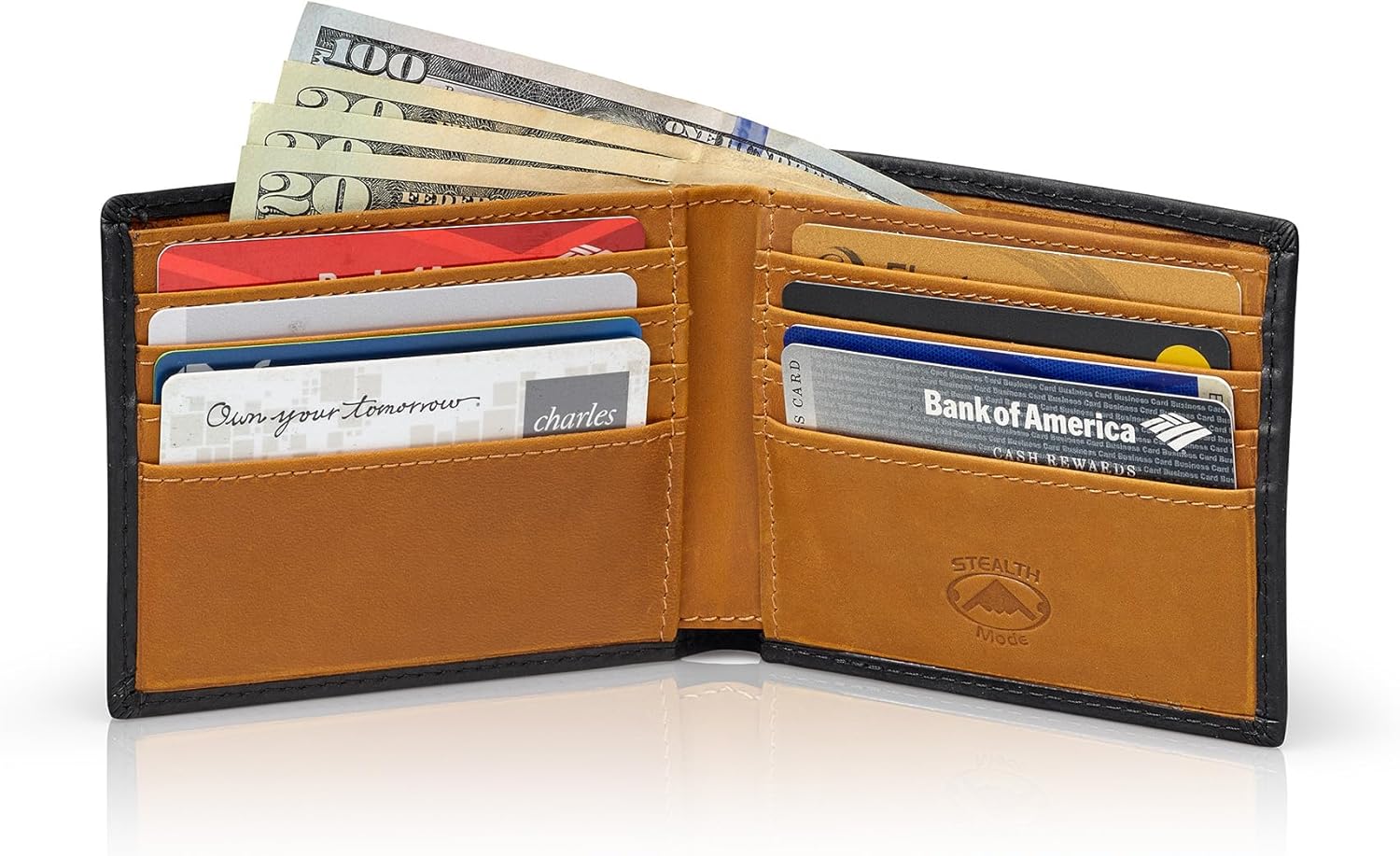 Stealth Mode RFID Wallet for Men - Genuine Napa Leather Bifold Mens Wallet with 8 Card Slots & Divided Billfold - Elegant Gift Box Packaging, RFID Blocking Technology - Image 2