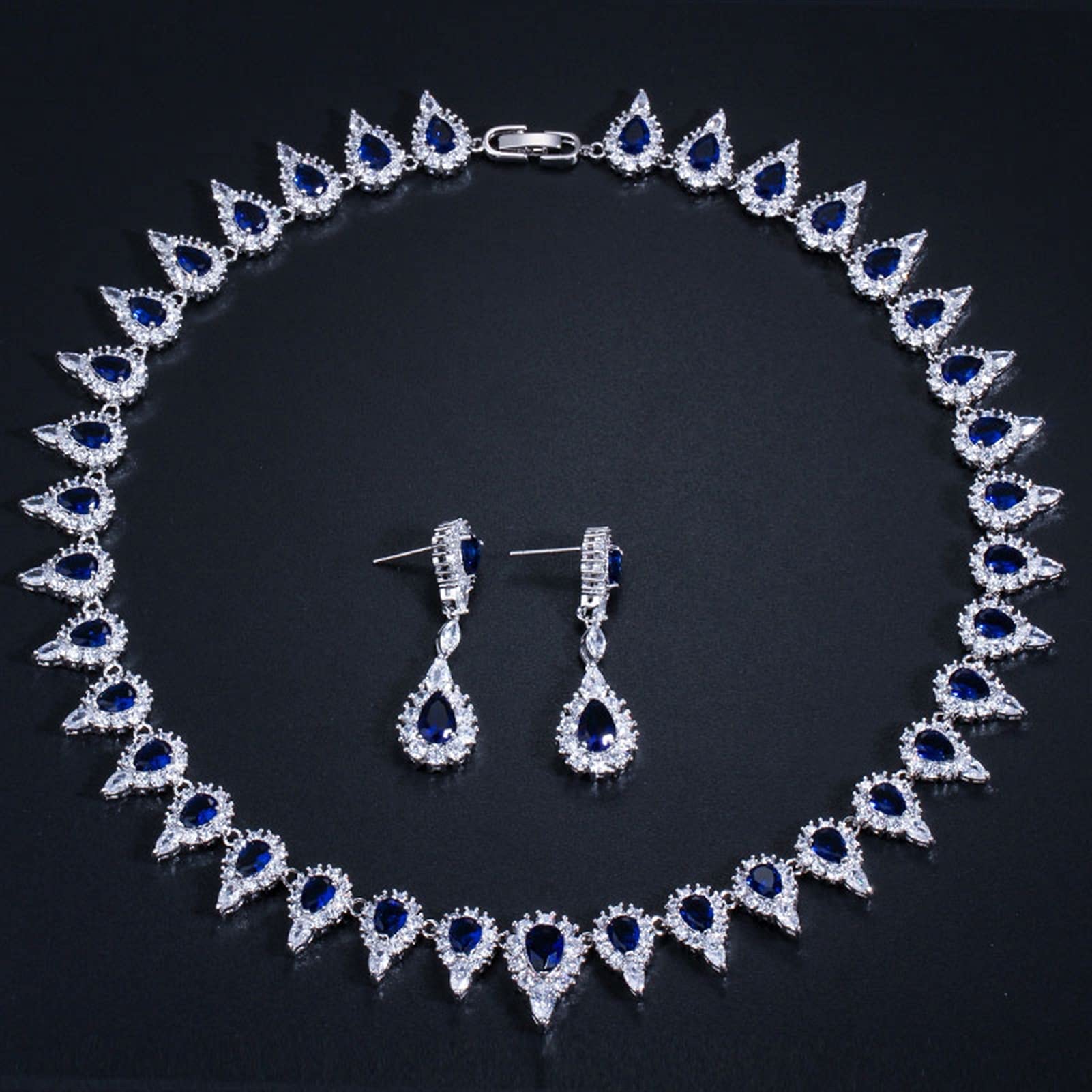 Conjunto de collar de alta bisutería fina con piedras de agua para novias 6