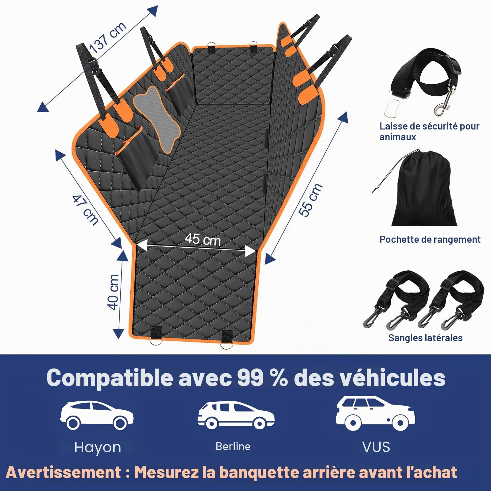 Vortix Protection Voiture Chien – Le Meilleur Compagnon De Voyage, Vous Permet De Laver Votre Voiture Moins Souvent Et Protège L'Intérieur des Taches, des Rayures Et des Poils d'animaux