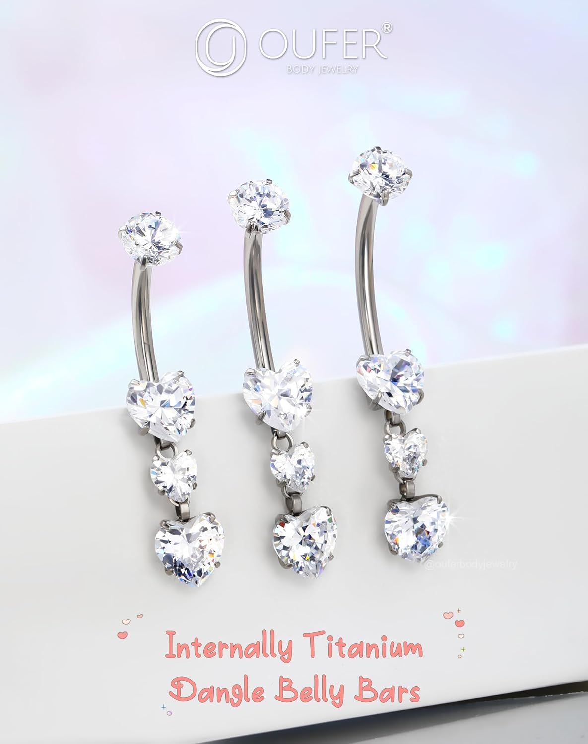 OUFER Titanium Belly Button Rings, Heart Belly Rings Dangling, Internally Threaded Belly Button Piercings, Long Dangle Navel Piercing Jewelry, Belly Rings for Women - Image 3