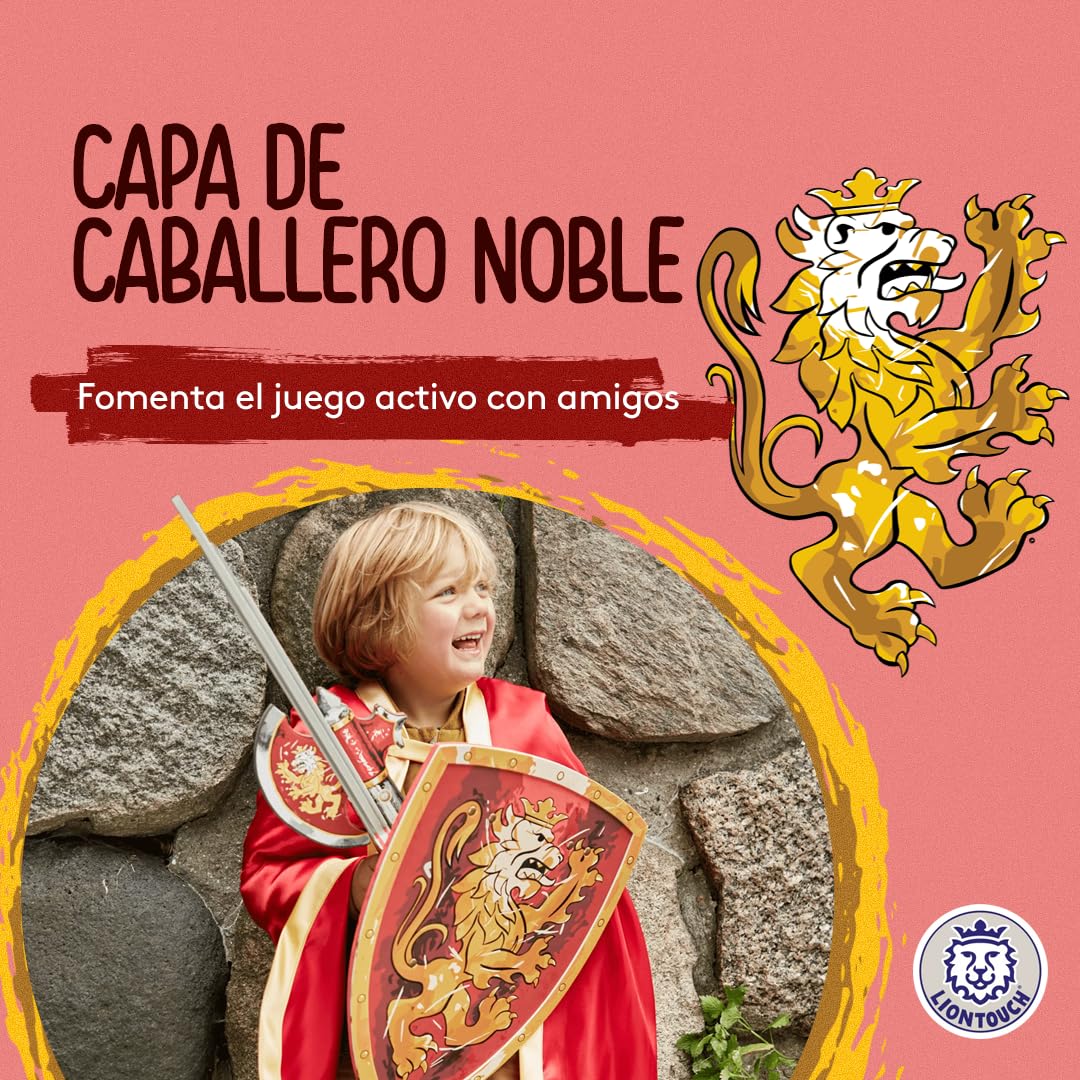 Liontouch - Capa Roja de Caballero Noble, Talla Única, Niños Edades de 3-8 Años | Juguete de Espuma Duradera de Tema Medieval de León Dorado | Accesorio para Disfraces Elegantes y Trajes Reales
