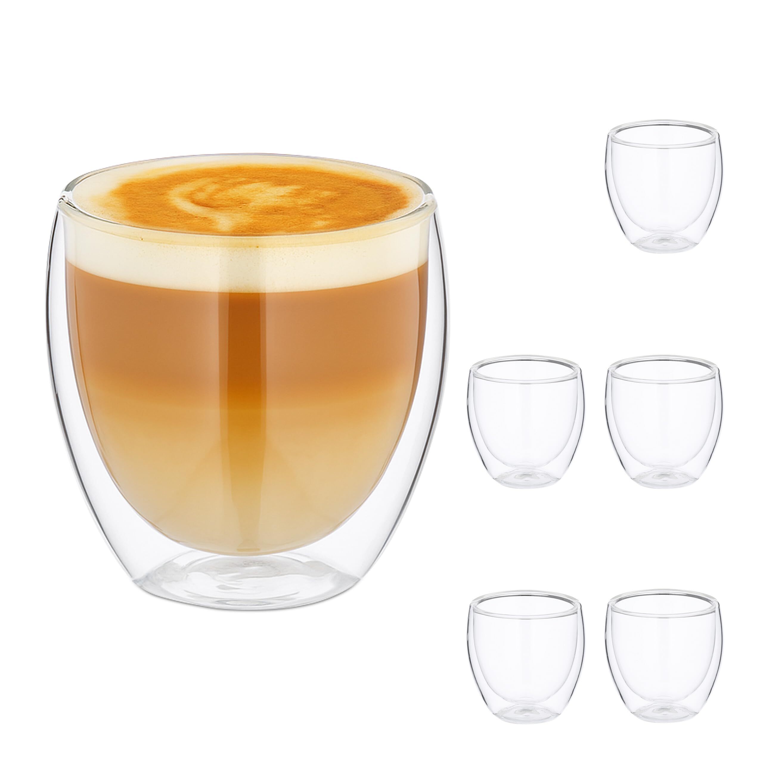 Verre à cappuccino double paroi 250 ml Relaxdays pour un café parfait au petit déjeuner lot de 6
