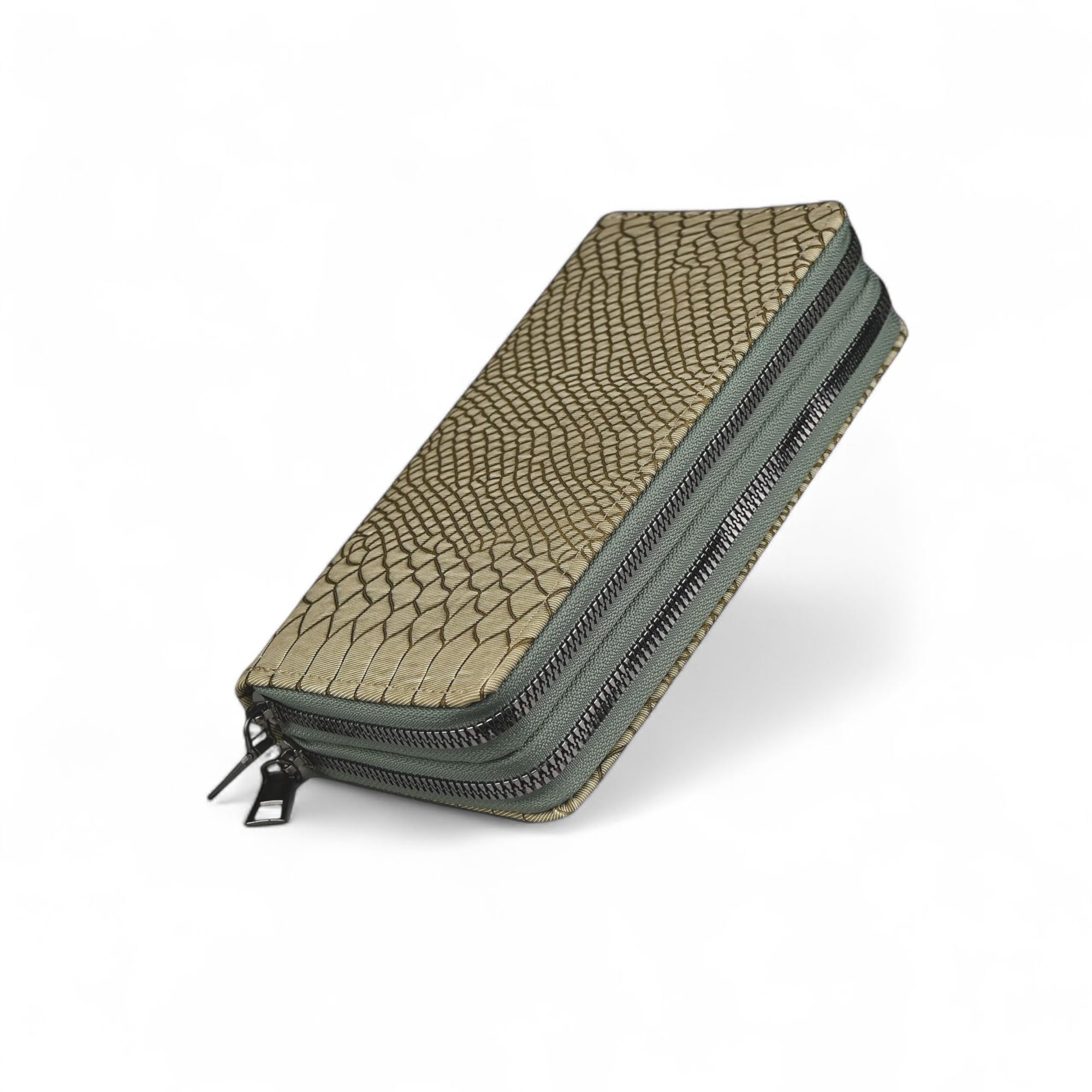 Women’s Luxury Vegan Leather Zip-Around Wallet Khaki | 6 Card Slots, Dual Zipper Compartments, Phone & Currency Holder | Designer Snake-Texture Purse for Women | Gift for Ladies(ch-002khi)-image-28