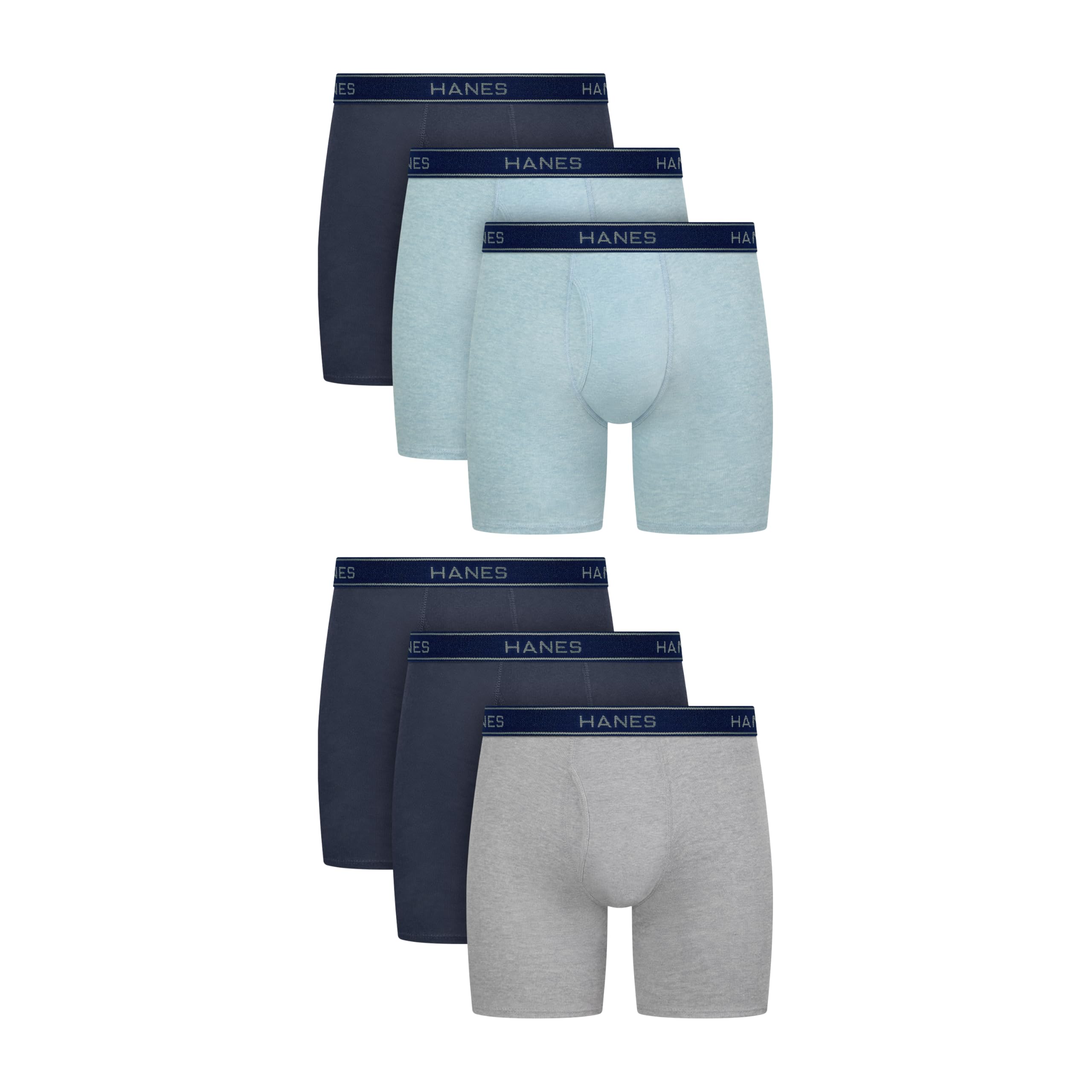 Hanes mens Underwear Boxer Briefs Pack, Cool & Breathable Cotton Moisture-wicking Underwear for Men, No Ride Up Medium Grey/Navy/Blue – 6 Pack