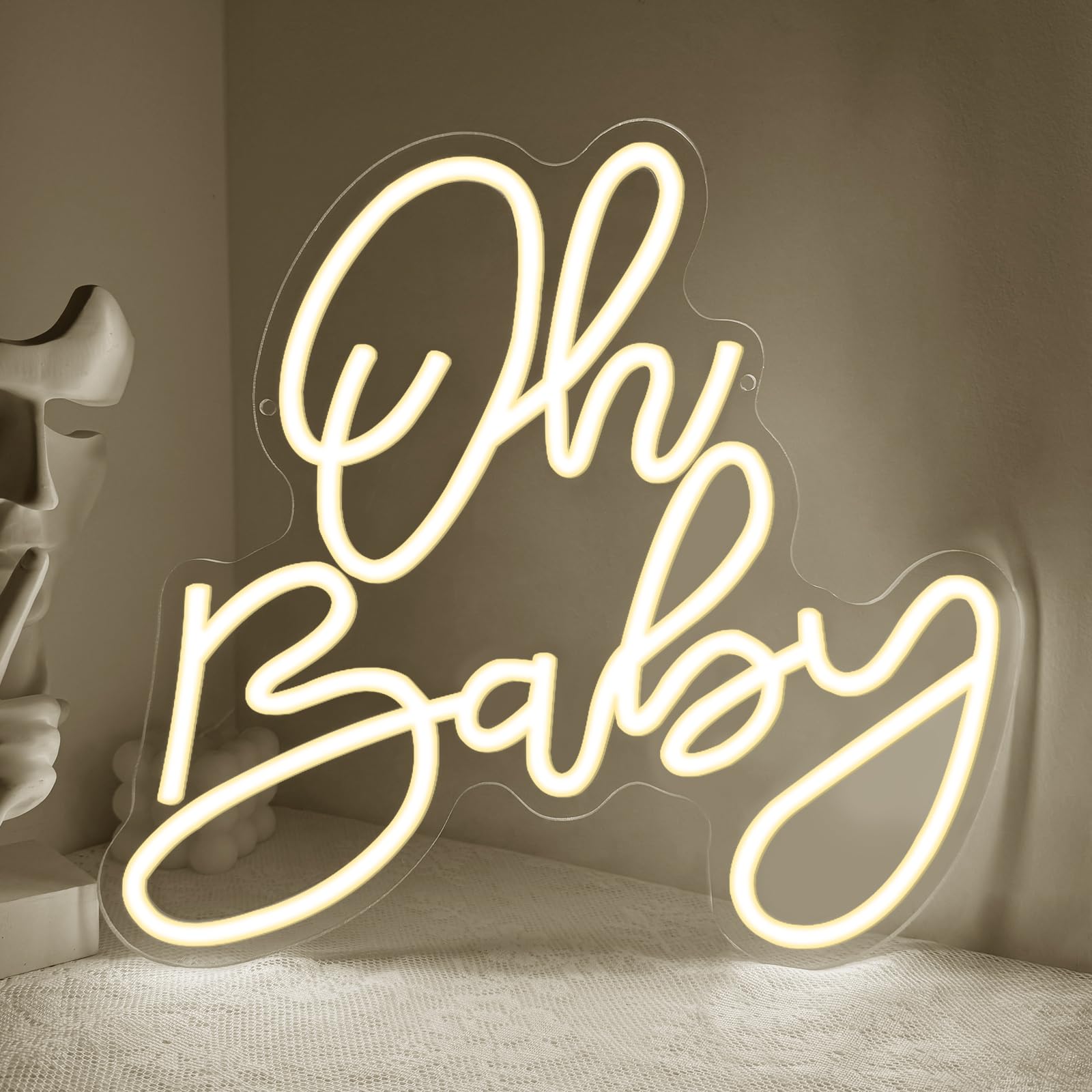 Oh Baby Neon Sign for Backdrop,Warm White Dimmable LED Light Up Sign for Boy and Girl Baby Shower Gender Reveal Nursery Birthday Party Wedding Engagement,Gift for Couple USB Powered（14.2"*13"）