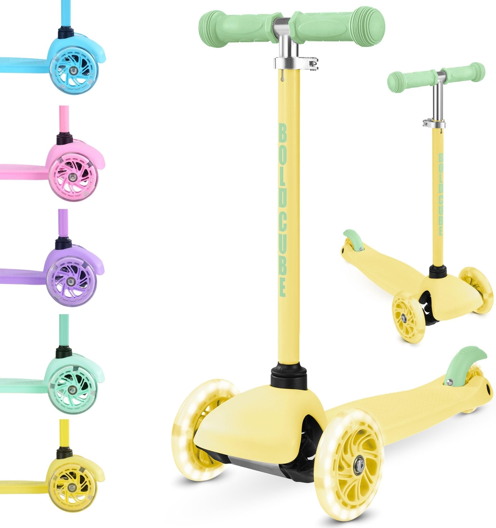 Teeny | 3 Wheel Scooter for Kids & Toddlers Ages 3-6 Years | Flashing Wheels | Height Adjustable 53 to 70 cm | My First Scooter