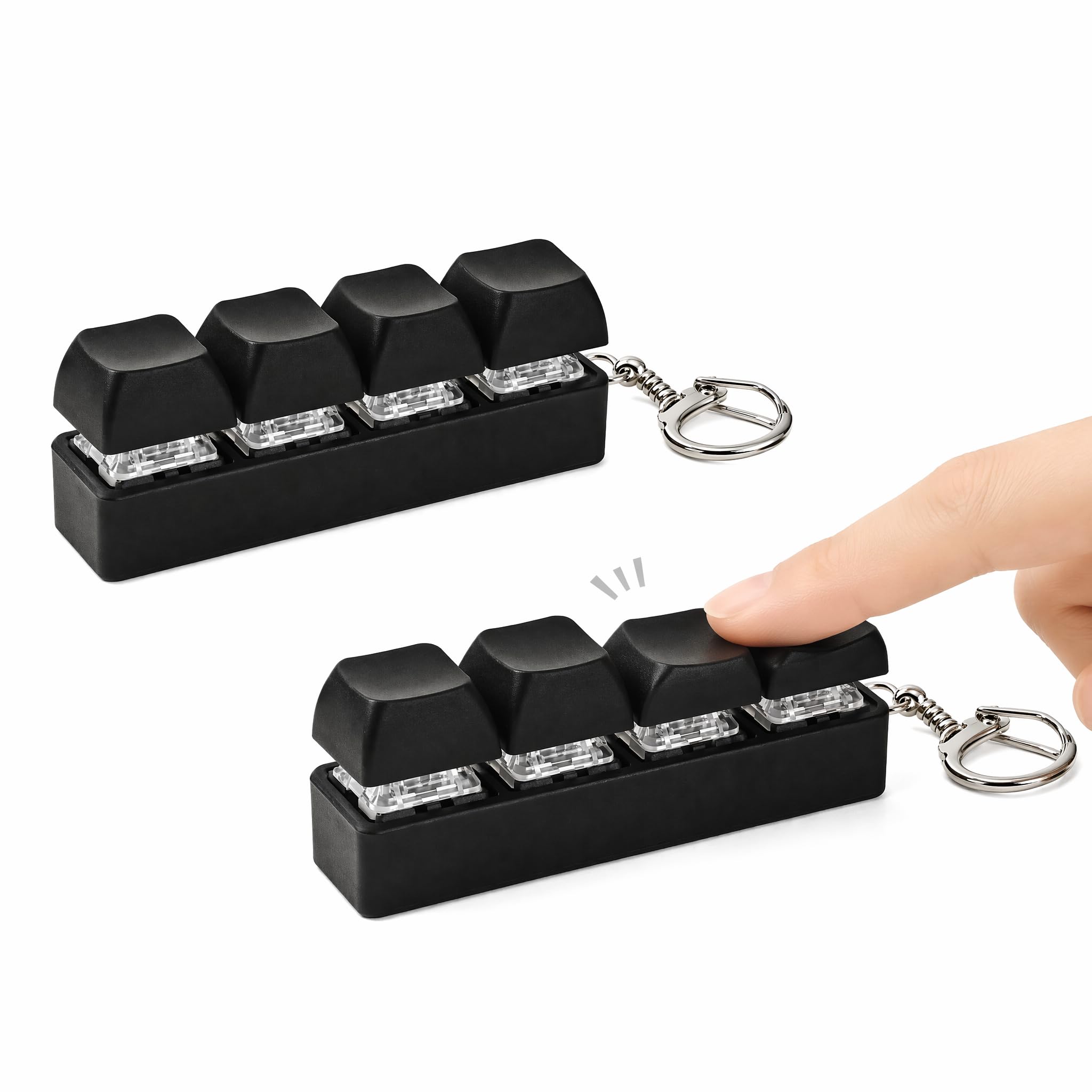 2Pcs Keyboard Fidget Toys 4 Button Finger Keyboard Keychain Keyboard Clicker Stress Relief for Adult Fidget Toys Funny Fidget Keyring for Office School(No Light) (Black)
