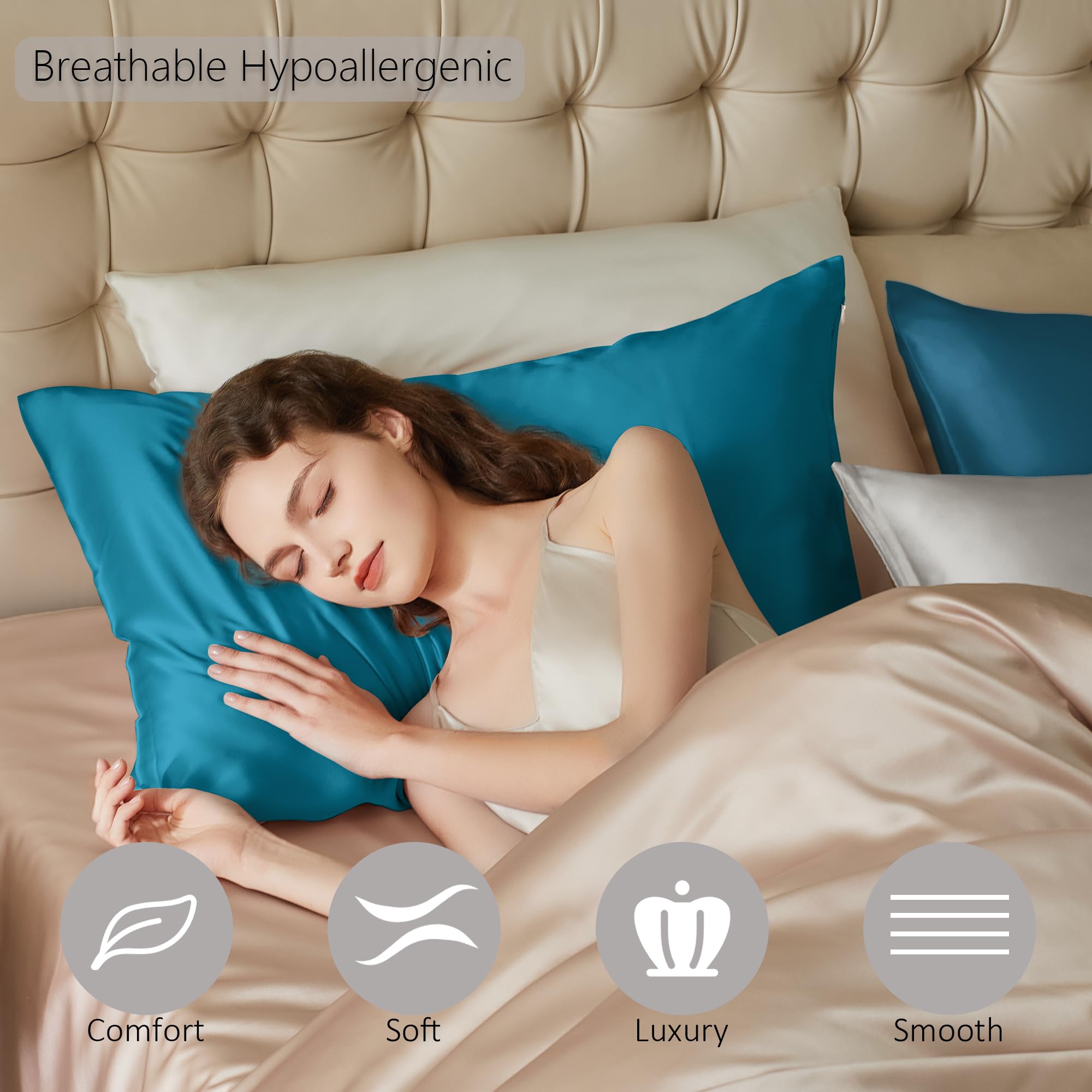 townssilk Federa seta cuscino,100% naturale seta di gelso 19momme,doppia faccia,benefica per capelli e pelle,ipoallergenica,cerniera nascosta,1 pz,40x145cm,peacockblue