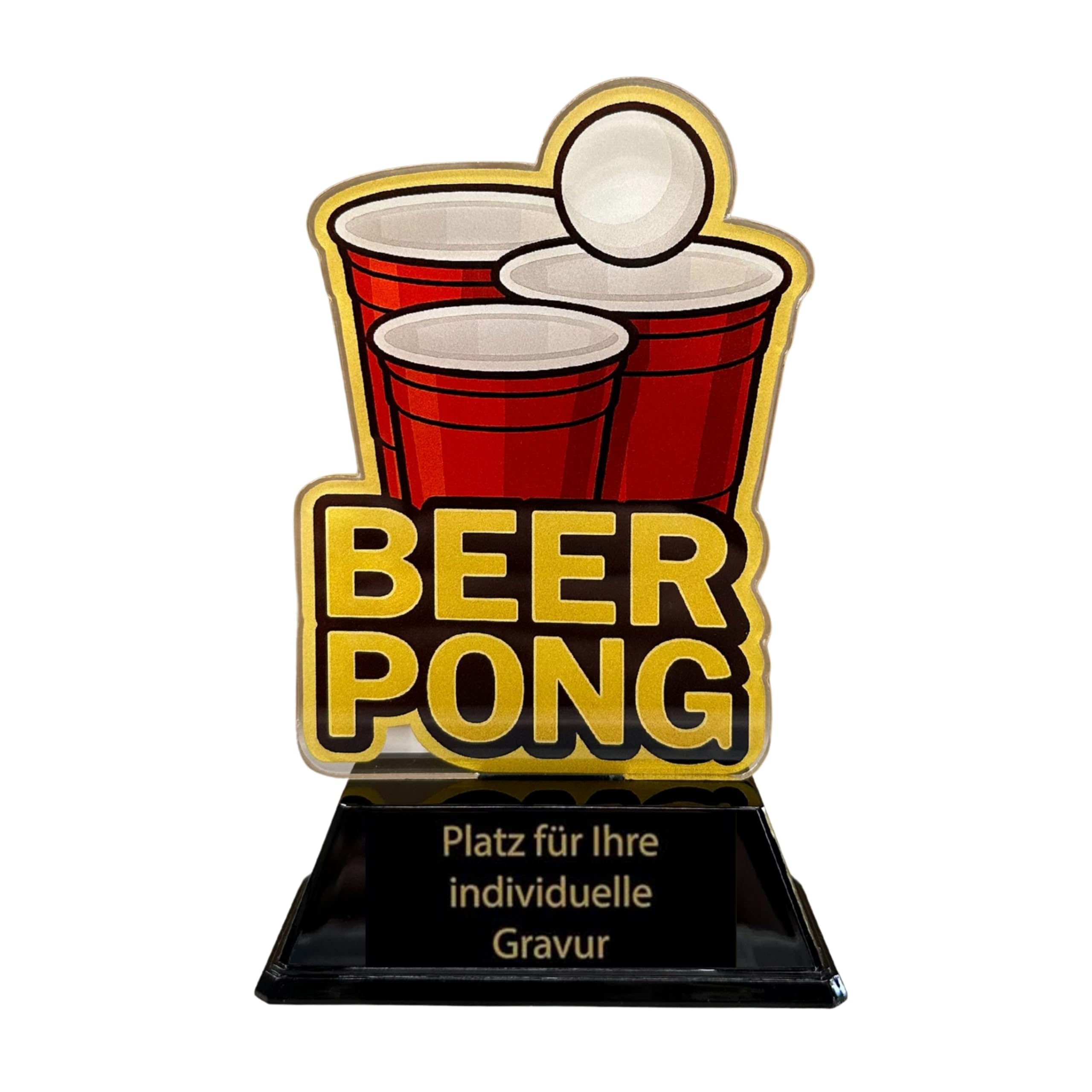 Beer Pong Acryl Pokal 15 cm hoch – Trophäe mit Gravurschild – Award für Partyspiele & Fun Events – personalisierbar