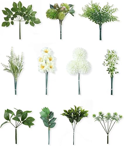 FEYUSM Flores artificiales artificiales con 11 tipos, vegetación sintética para ramo de boda, vegetación para centros de mesa, centros de mesa y