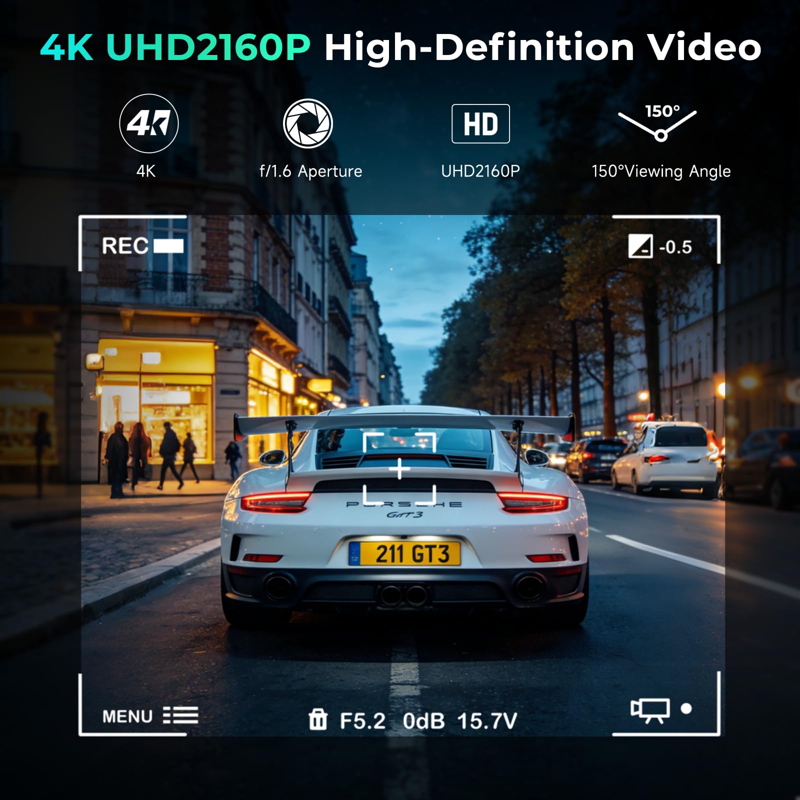 Inefala Caméra embarquée Compatible avec Mazda CX5 2019-2025 et CX9 2020-2024, avec caméras 4K Ultra HD, capteur G, WiFi, Boucle de détection de Mouvement, SD 64 Go