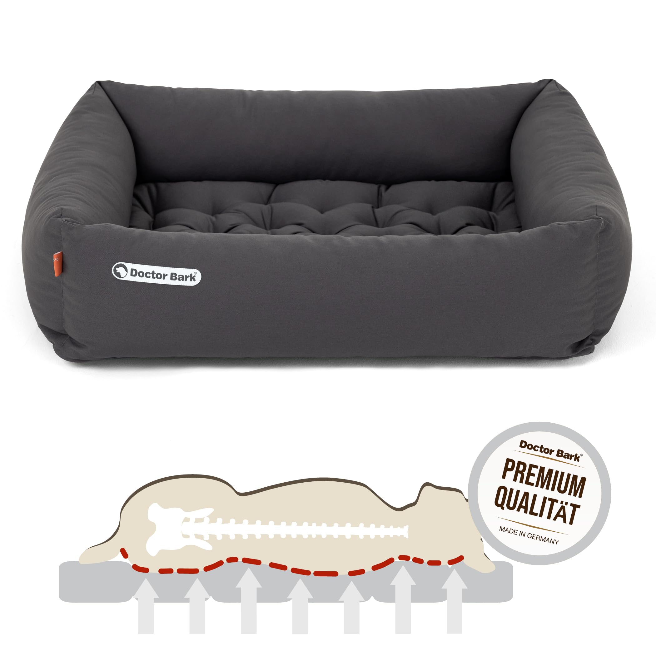 Doctor Bark Hundebett Orthopädisch - Waschbar bis 95°C, Geruchsfrei & Hygienisch - Kuscheliger Hundekorb Mittelgroße Hunde mit Hundematratze (M - 80x70 cm, Grau)